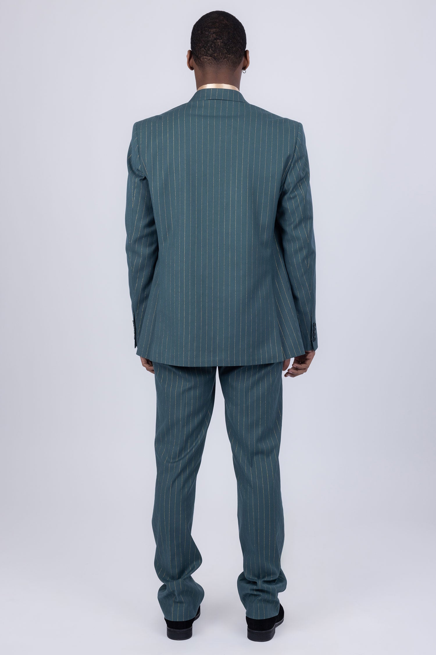 Barabas Men's Pinstripe Pattern Double-Breasted Peak Lapel Suit 5SU39 Green