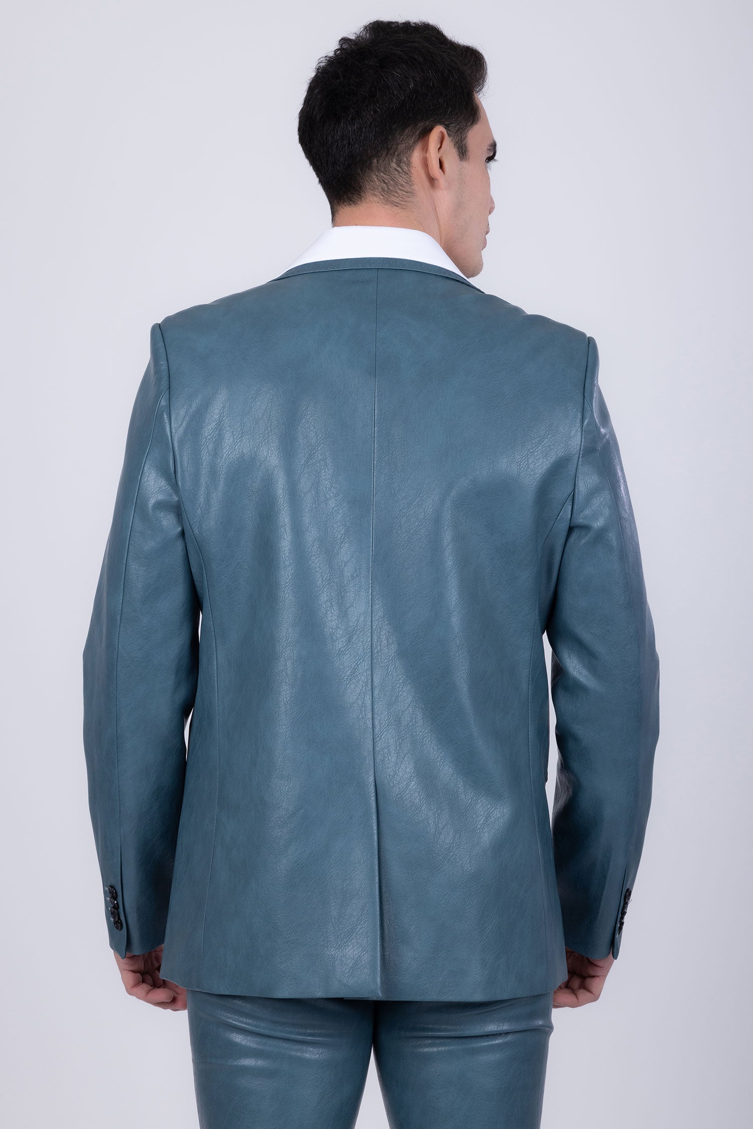 Barabas Men's Faux Leather Solid Color Notch Lapel Suit 5SU41 Teal