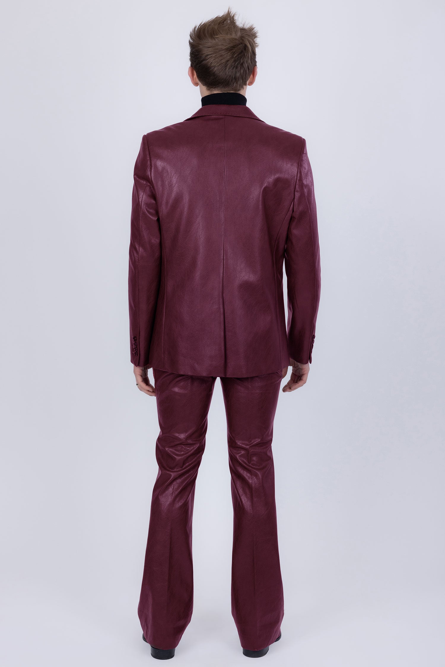 Barabas Men's Faux Leather Solid Color Notch Lapel Suit 5SU41 Wine