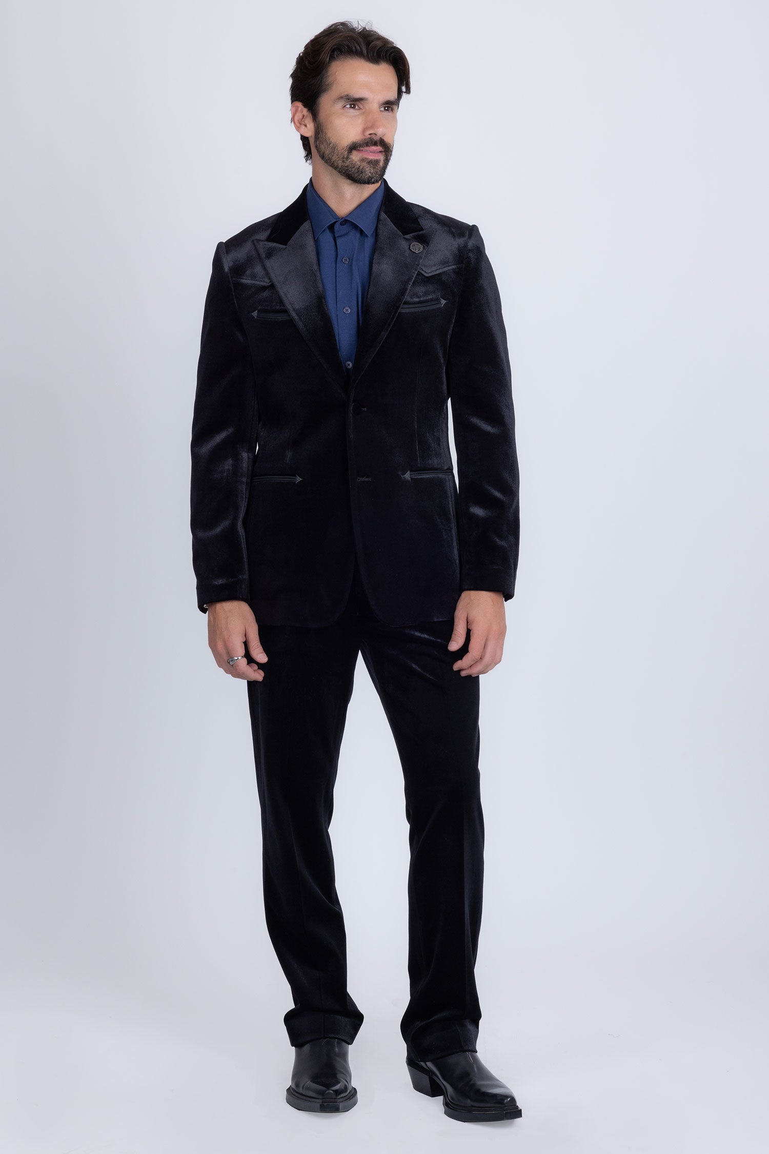 Barabas Men's Velvet Luxury Formal Wear Peak Lapel Suit 5SU51 Black