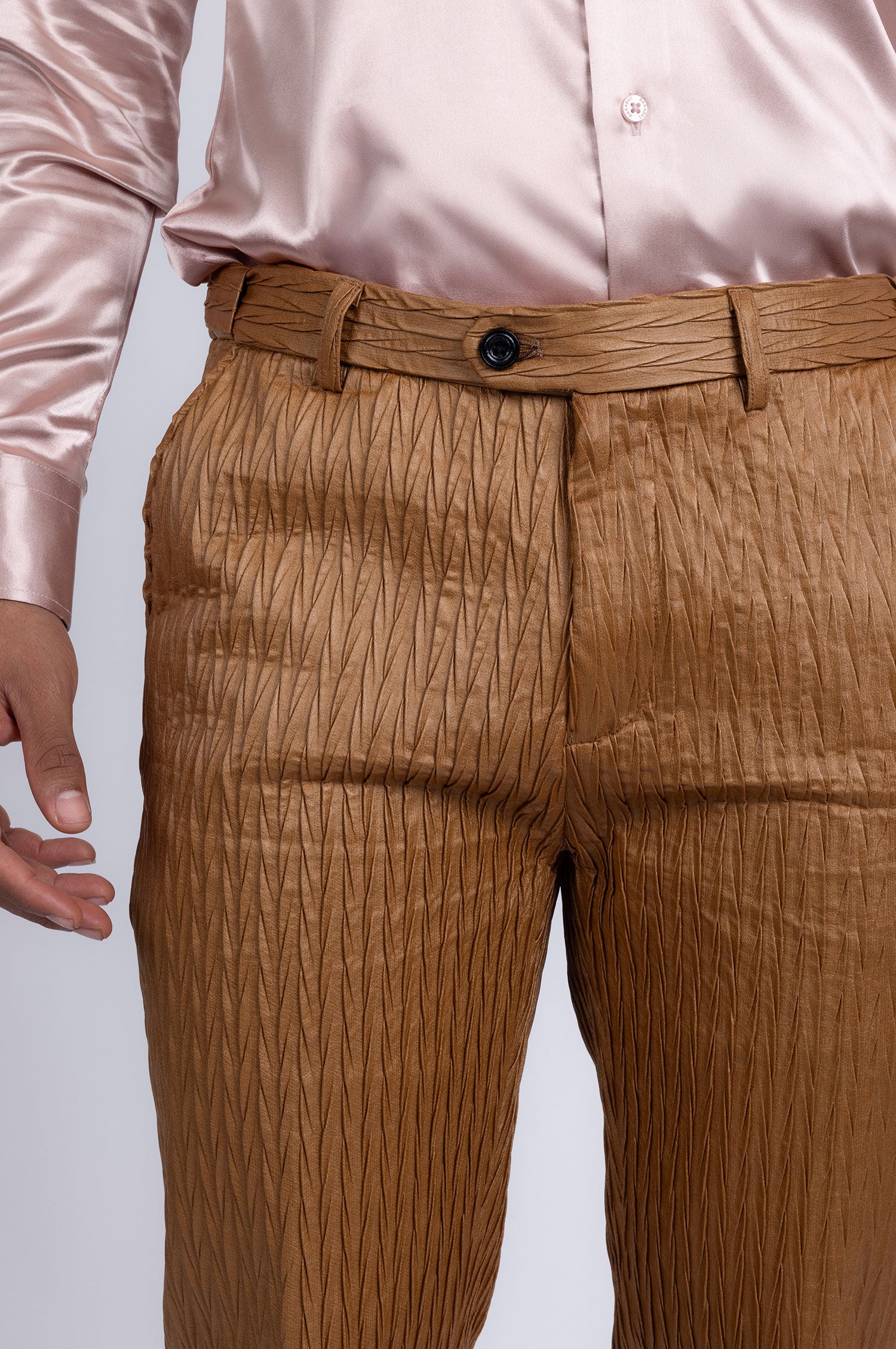 Barabas Men's Faux Leather Textured Pattern Peak Lapel Suit 5SU54 Cognac