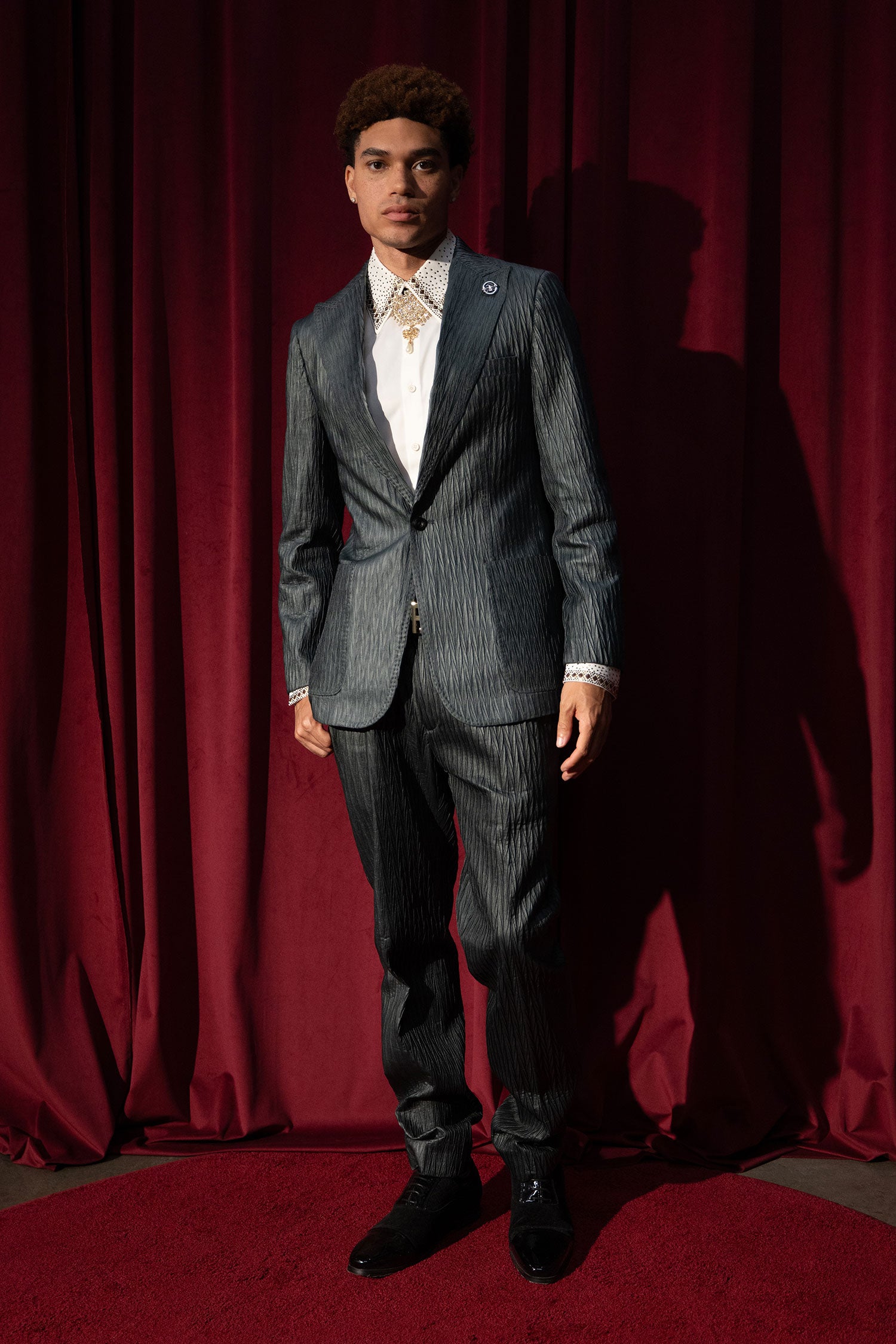 Barabas Men's Faux Leather Textured Pattern Peak Lapel Suit 5SU54 Deep Teal