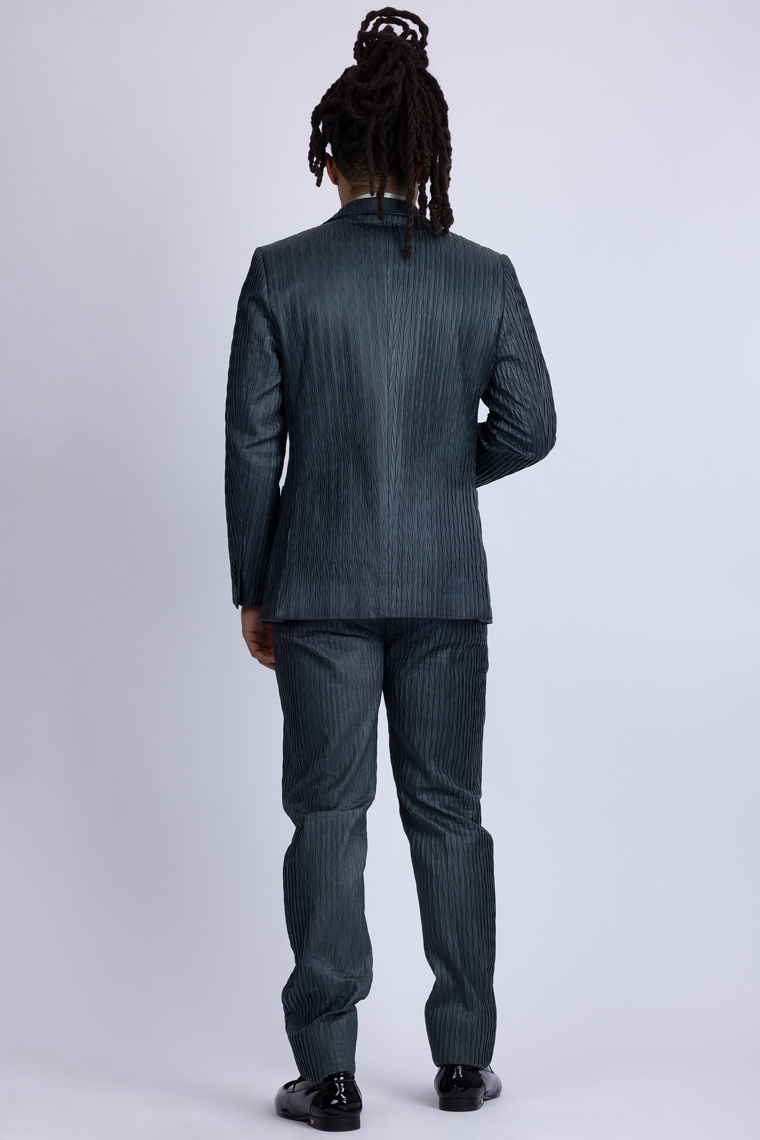 Barabas Men's Faux Leather Textured Pattern Peak Lapel Suit 5SU54 Deep Teal