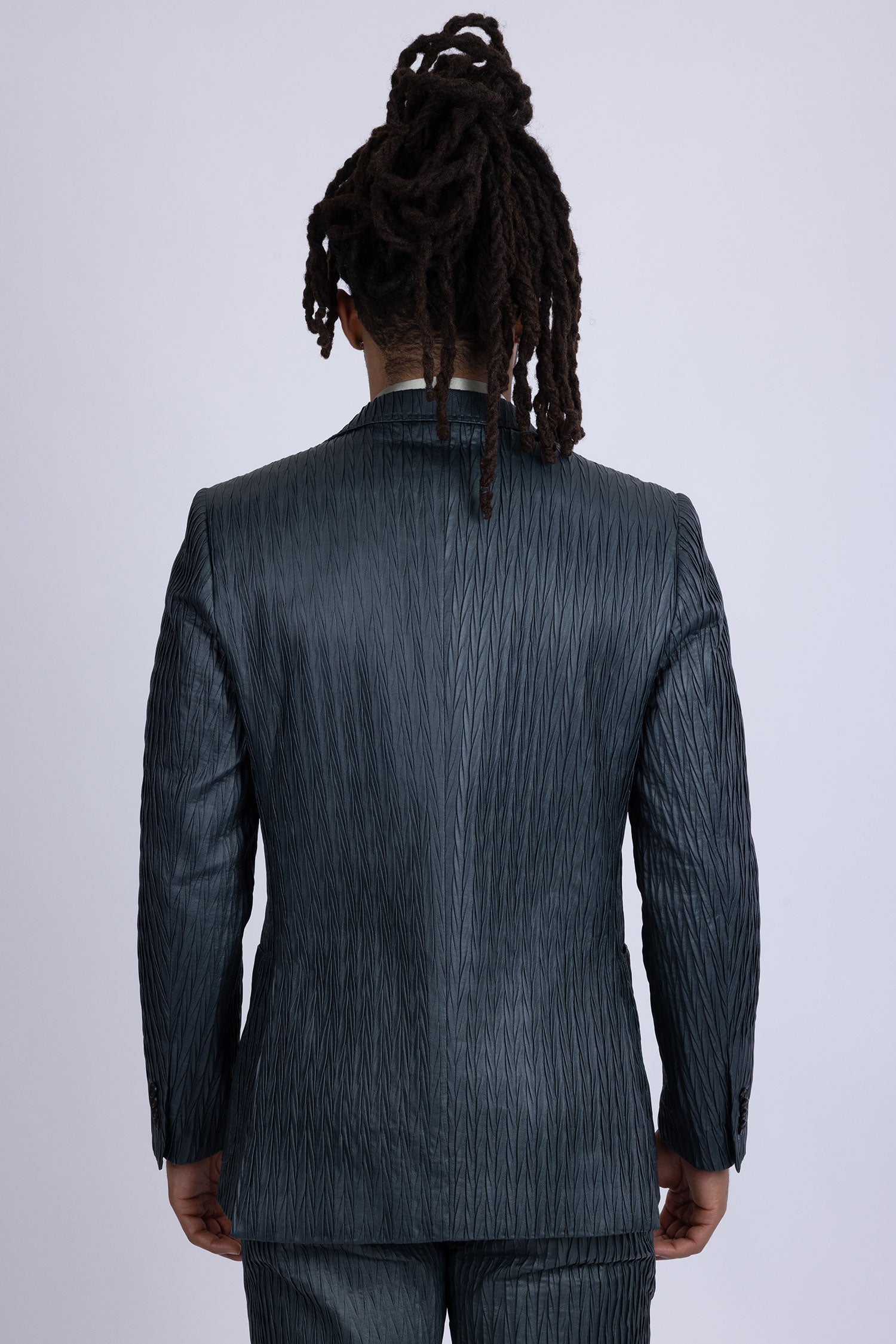 Barabas Men's Faux Leather Textured Pattern Peak Lapel Suit 5SU54 Teal