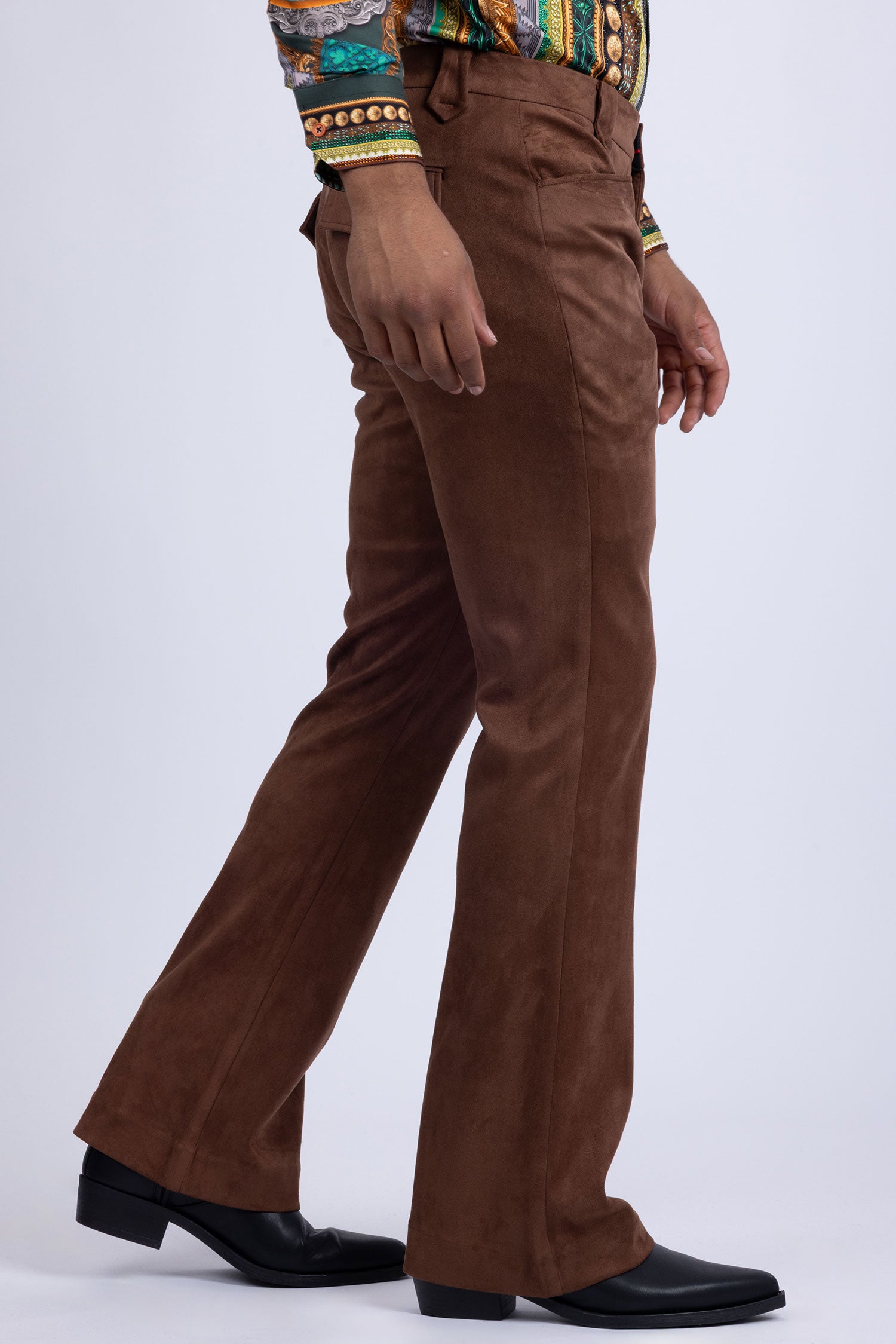 Barabas Men's Velvet Stretch Flare Casual Bell Bottom Pants 5WP01 Coffee