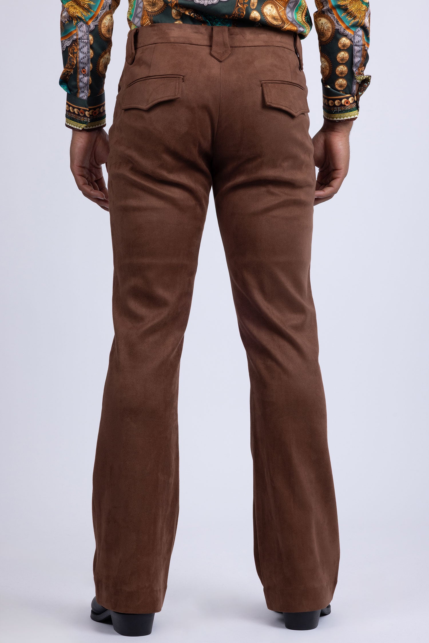 Barabas Men's Velvet Stretch Flare Casual Bell Bottom Pants 5WP01 Coffee