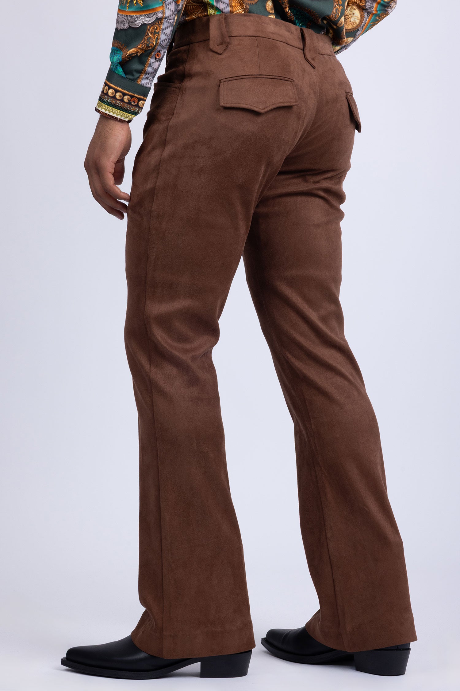 Barabas Men's Velvet Stretch Flare Casual Bell Bottom Pants 5WP01 Coffee