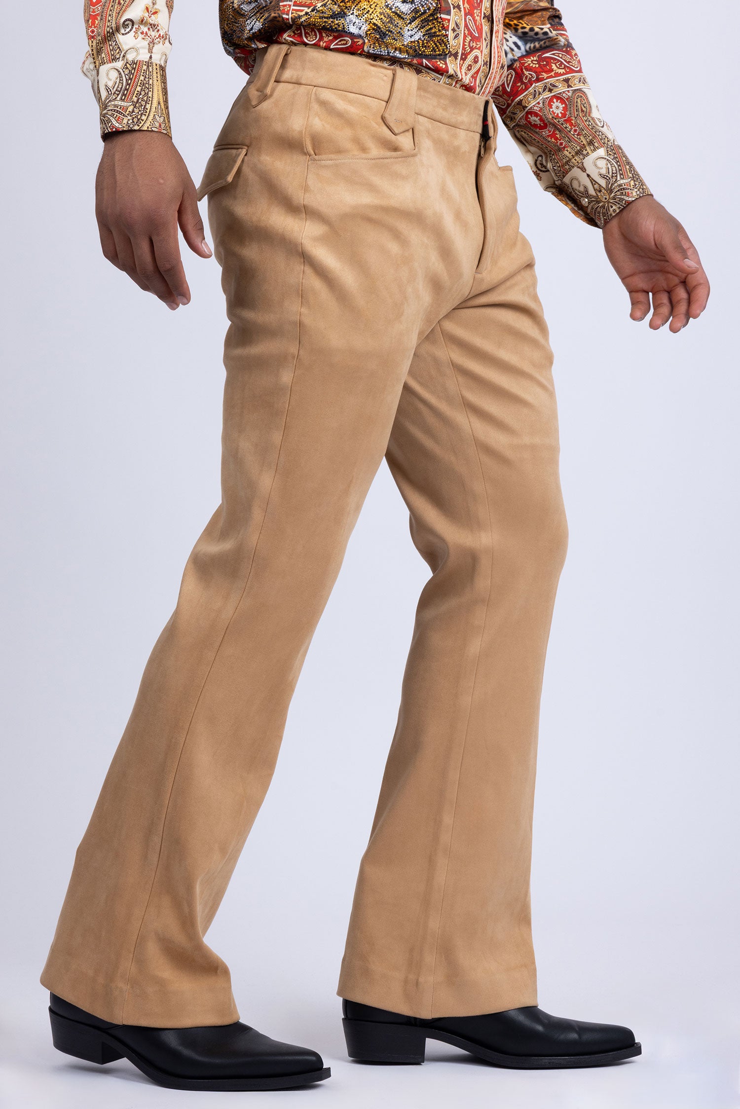 Barabas Men's Velvet Stretch Flare Casual Bell Bottom Pants 5WP01 Khaki