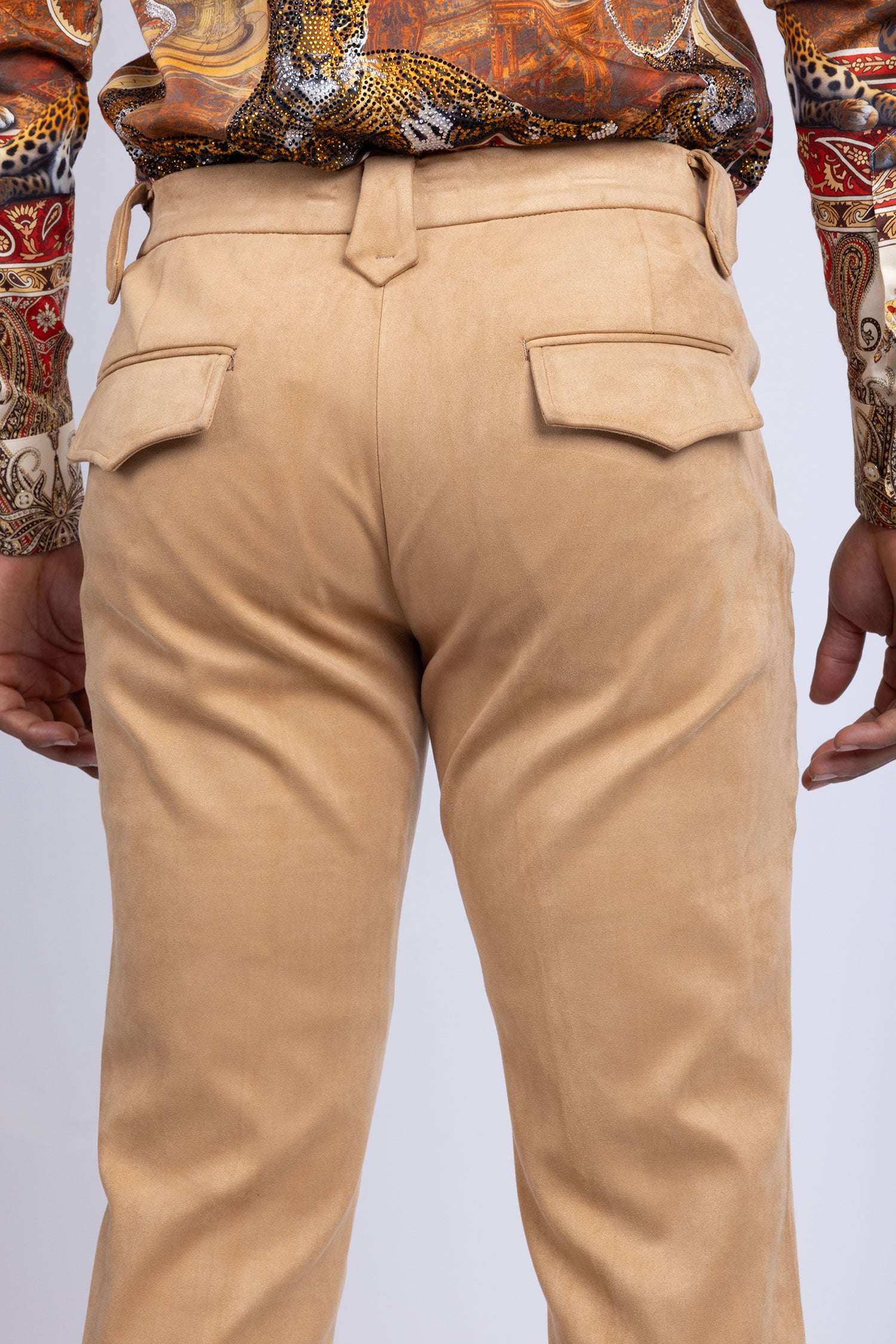 Barabas Men's Velvet Stretch Flare Casual Bell Bottom Pants 5WP01 Khaki