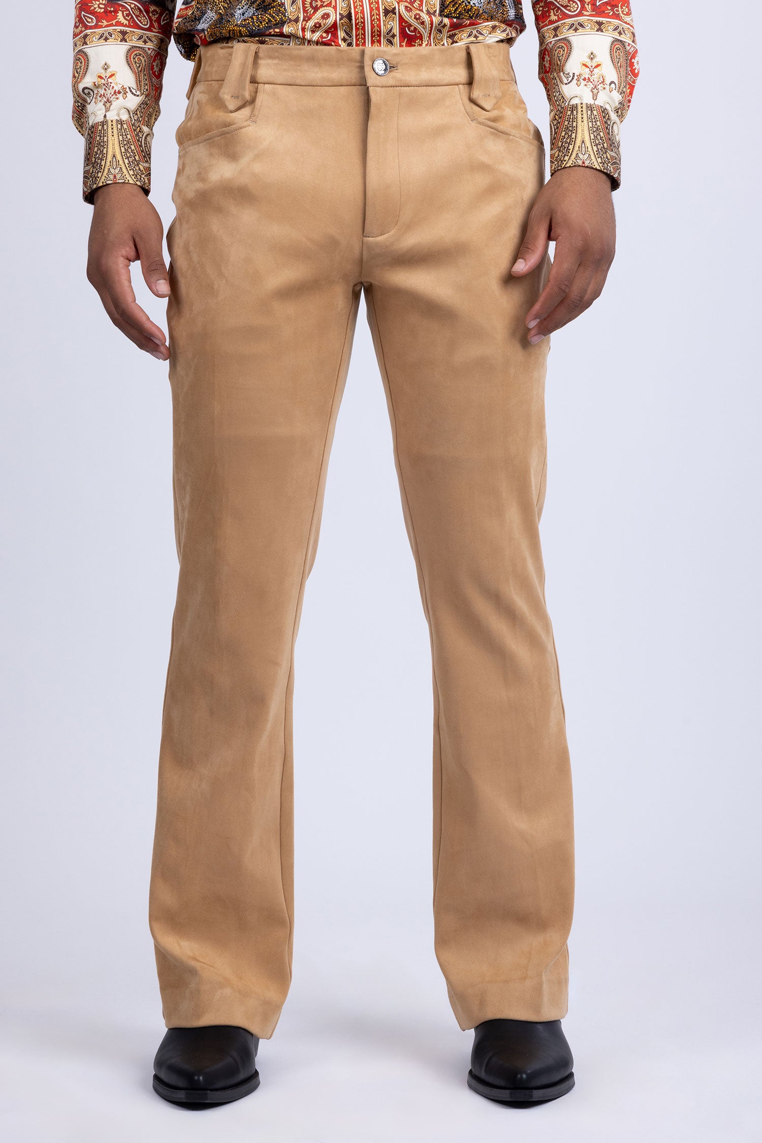 Barabas Men's Velvet Stretch Flare Casual Bell Bottom Pants 5WP01 Khaki