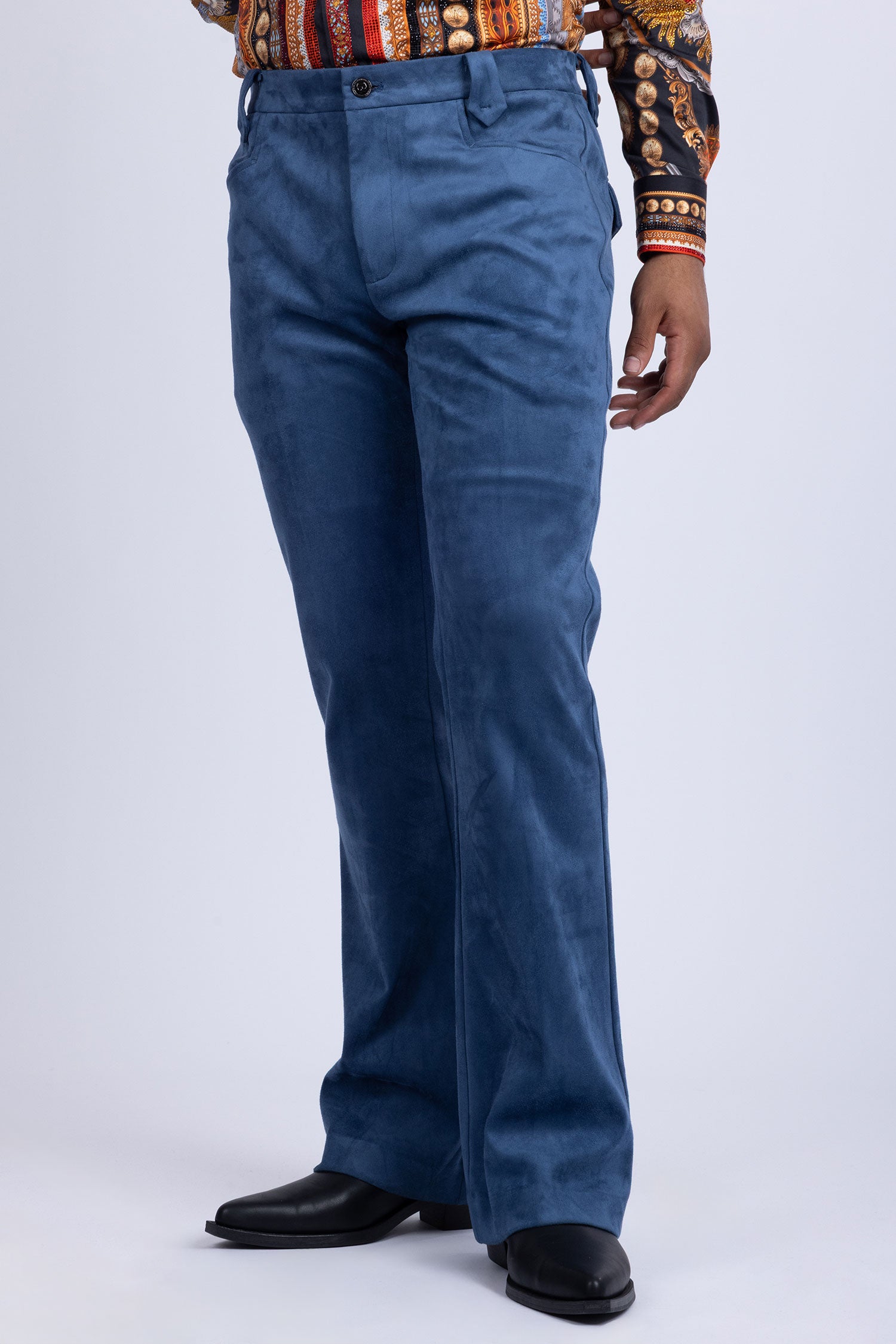 Barabas Men's Velvet Stretch Flare Casual Bell Bottom Pants 5WP01 Navy