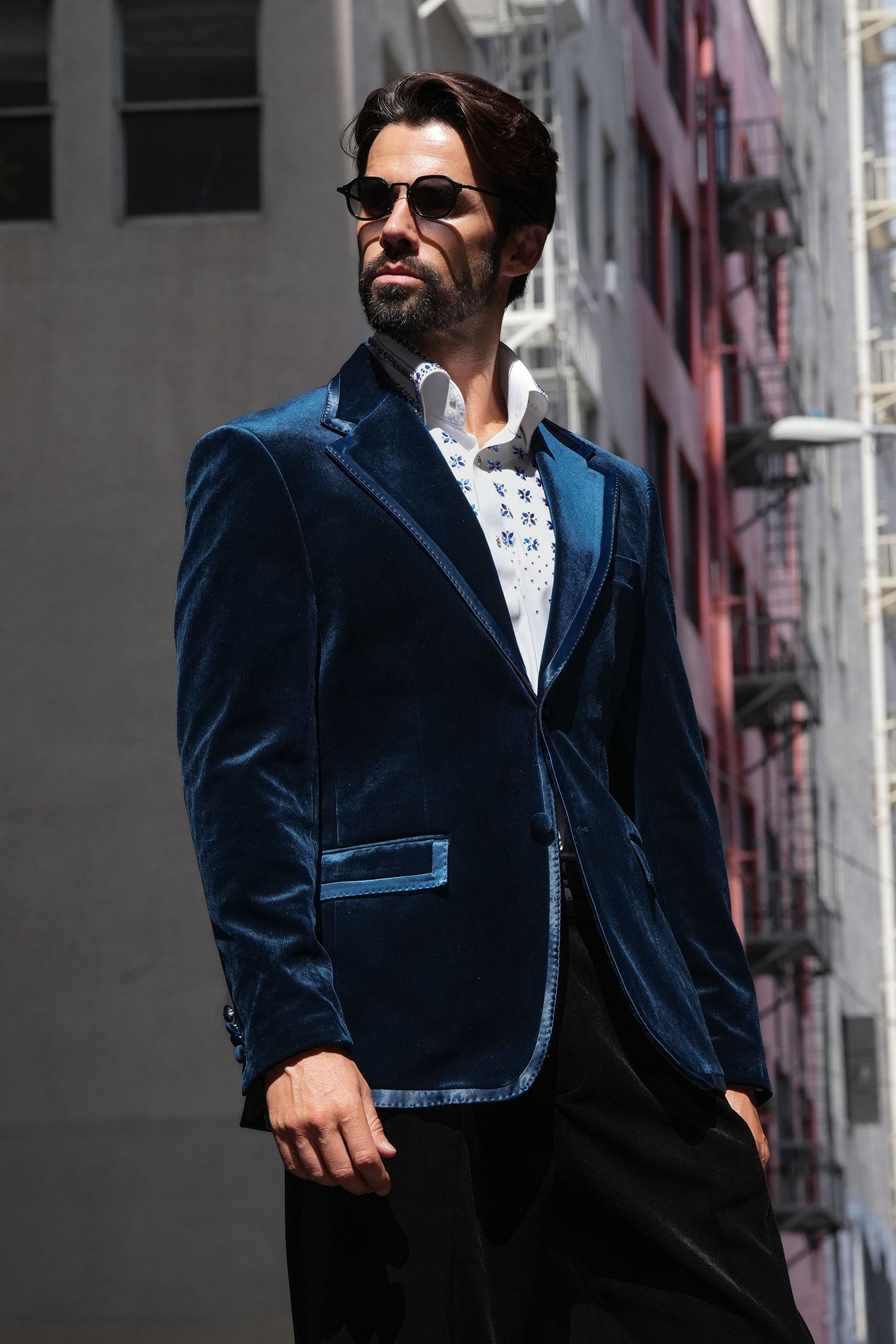 Barabas Men's Velvet Shiny Design Notch Lapel Blazer 5BL18 Teal