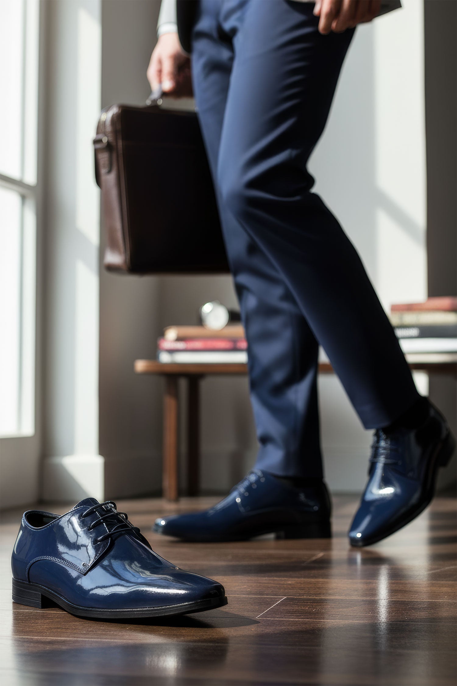 Barabas Men's Shiny Solid Lace-up Leather Loafer Dress Shoes 5SH05 Navy