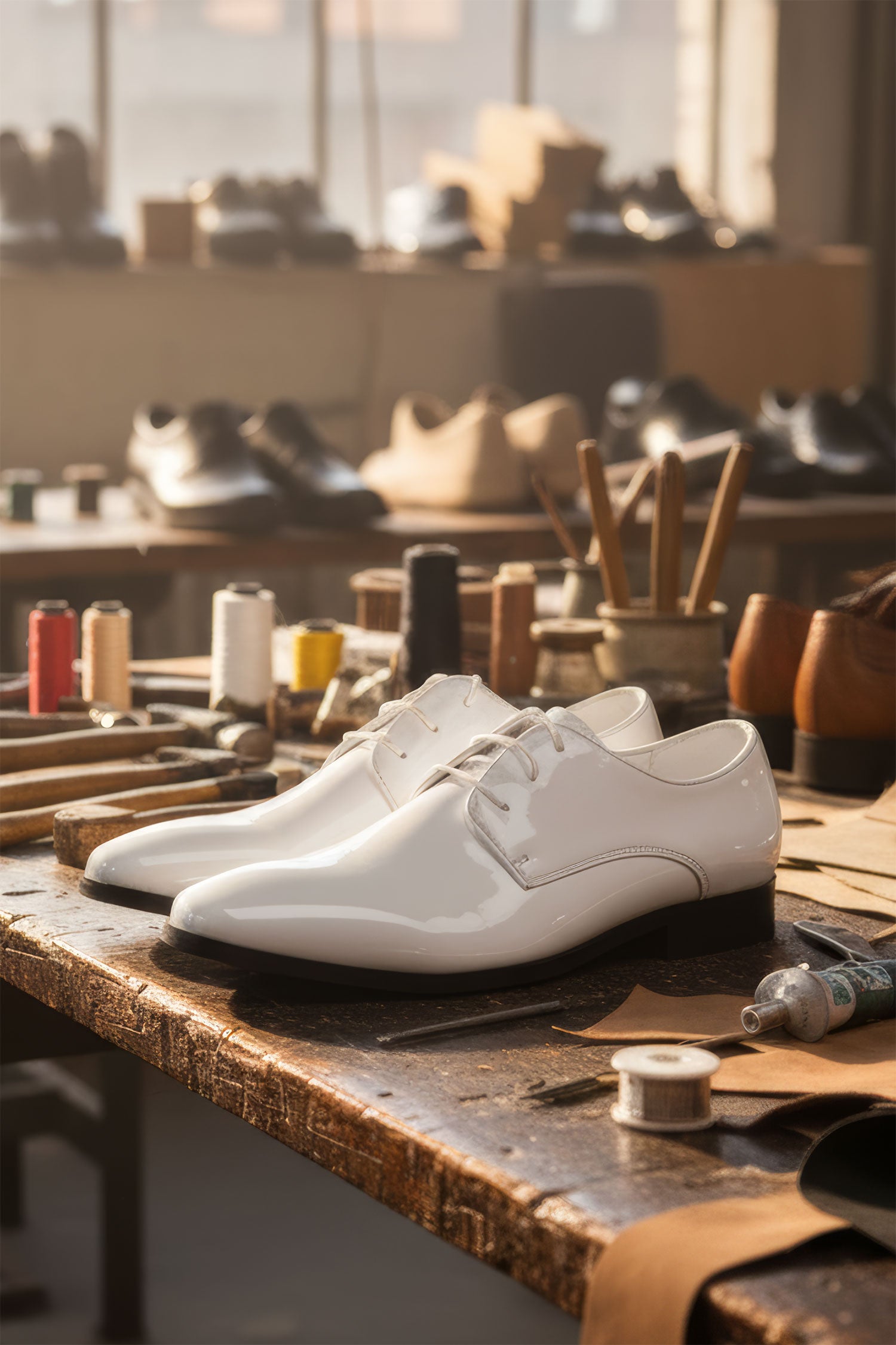 Barabas Men's Shiny Solid Lace-up Leather Loafer Dress Shoes 5SH05 White