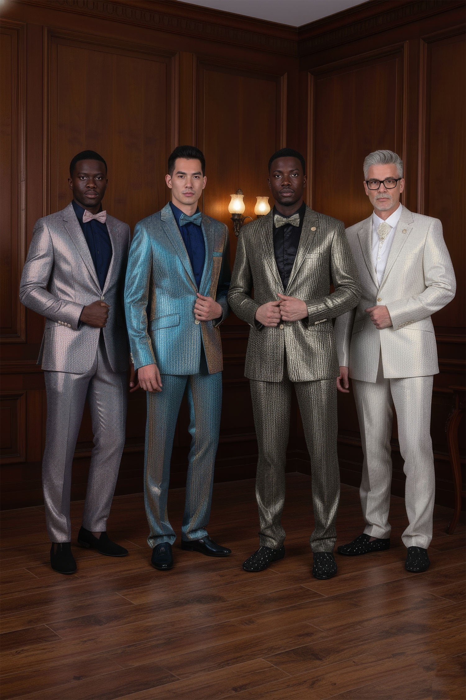 Barabas Men's Shiny Geometric Slim Fit Pattern Notch Lapel Suit 5SU42