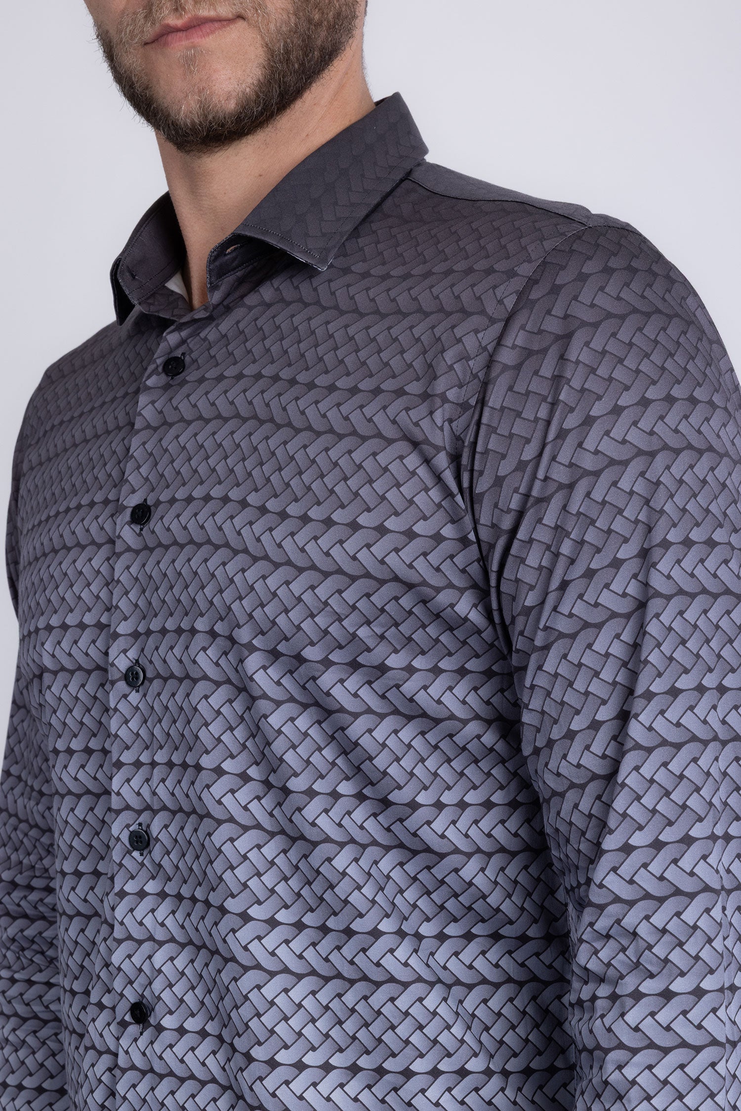 Barabas Men's Geometric Rope Strand Stretch Long Sleeve Shirts 6B01 Grey