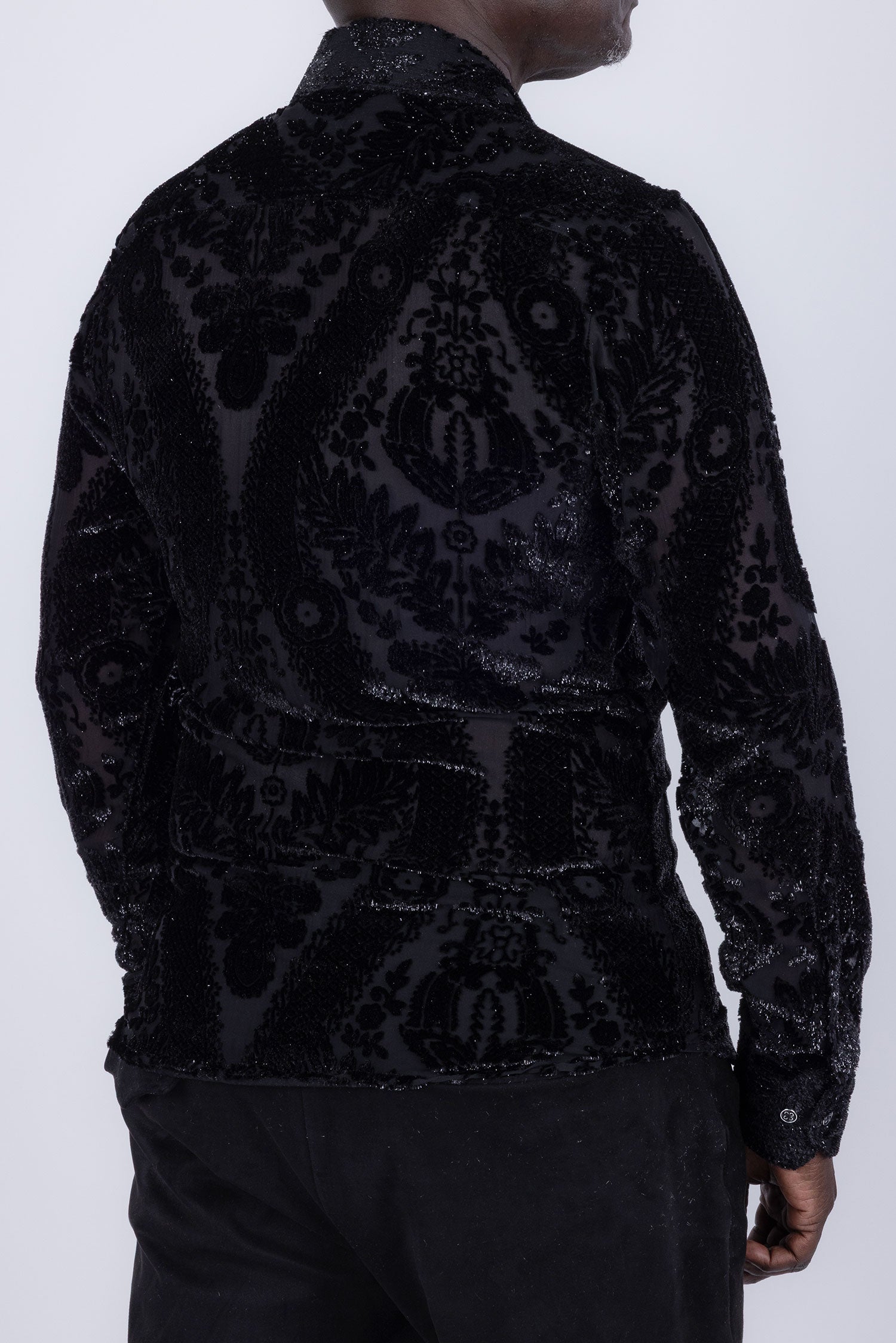 Barabas Men's See Through Floral Embroidered Baroque Shirt 6B02 Black