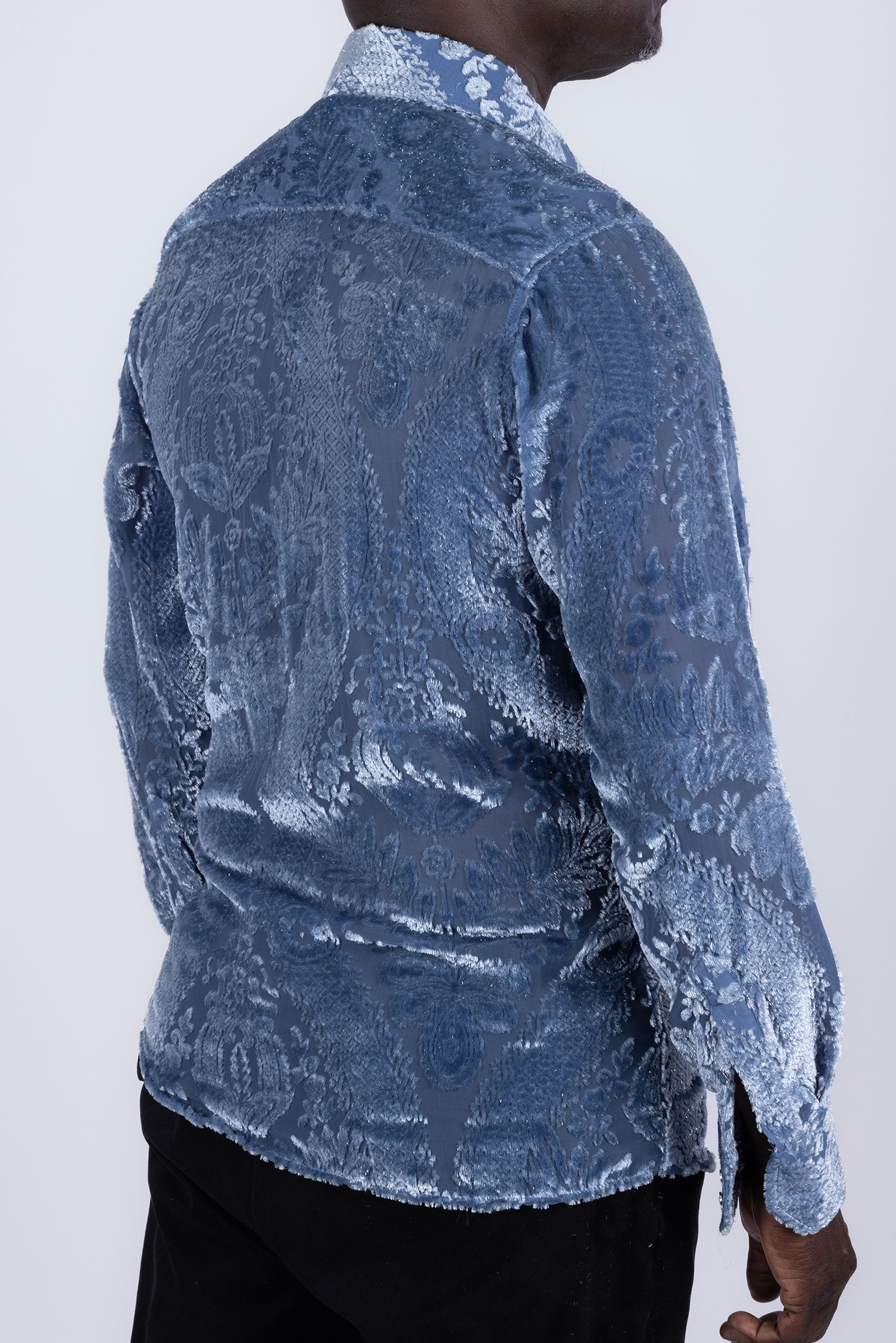 Barabas Men's See Through Floral Embroidered Baroque Shirt 6B02 Navy