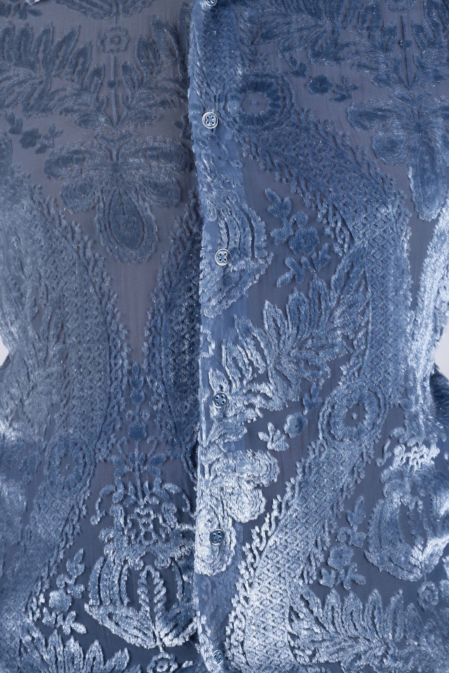 Barabas Men's See Through Floral Embroidered Baroque Shirt 6B02 Blue