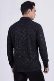 Men's See-Through Sequins Geometric Long-Sleeve Shirt BARABAS 6B07 #Color_Black Black