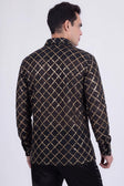 Men's See-Through Sequins Geometric Long-Sleeve Shirt BARABAS 6B07 #Color_Black Gold
