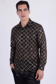 Men's See-Through Sequins Geometric Long-Sleeve Shirt BARABAS 6B07 #Color_Black Gold