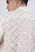 Men's See-Through Sequins Geometric Long-Sleeve Shirt BARABAS 6B07 #Color_Whisper White
