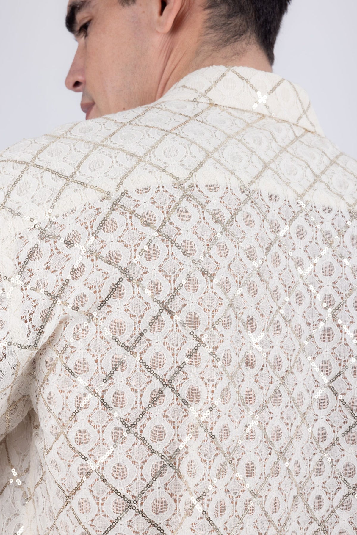 Men's See-Through Sequins Geometric Long-Sleeve Shirt BARABAS 6B07 #Color_Whisper White