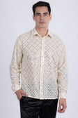 Men's See-Through Sequins Geometric Long-Sleeve Shirt BARABAS 6B07 #Color_Whisper White