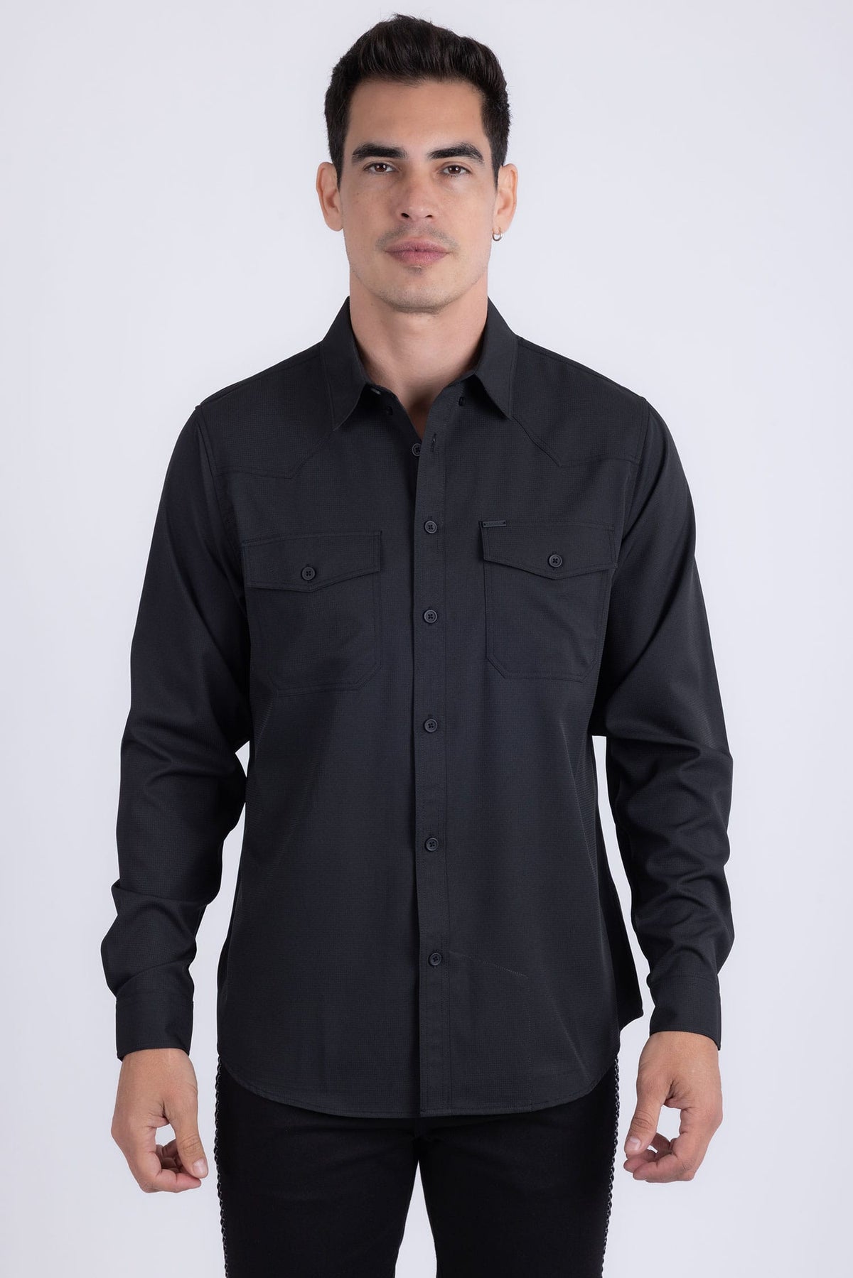Barabas Men's Western Casual Solid Stretch Long Sleeve Shirt 6B12 #Color_Black