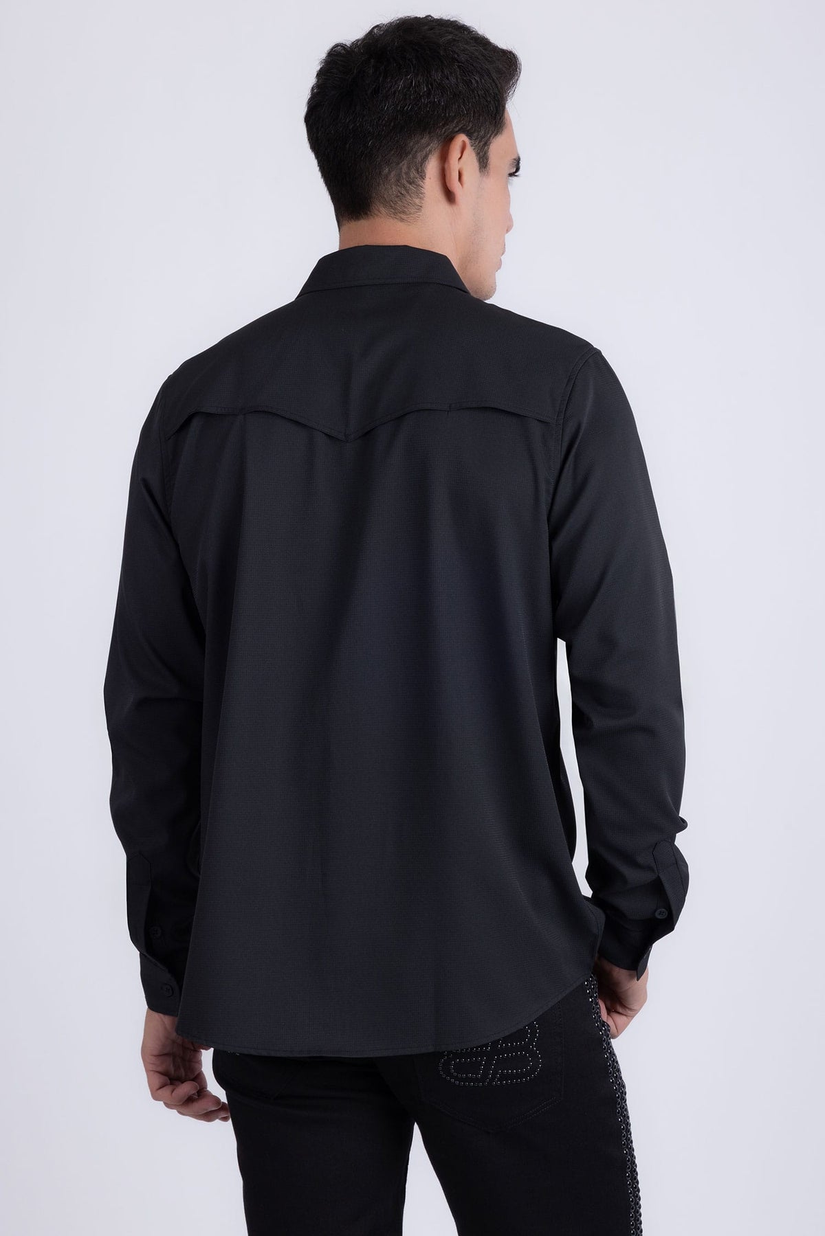 Barabas Men's Western Casual Solid Stretch Long Sleeve Shirt 6B12 #Color_Black
