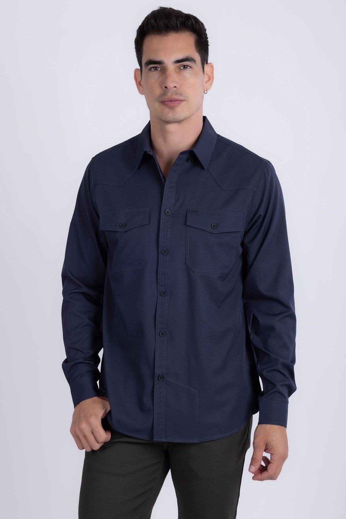 Barabas Men's Western Casual Solid Stretch Long Sleeve Shirt 6B12 #Color_Estate Blue