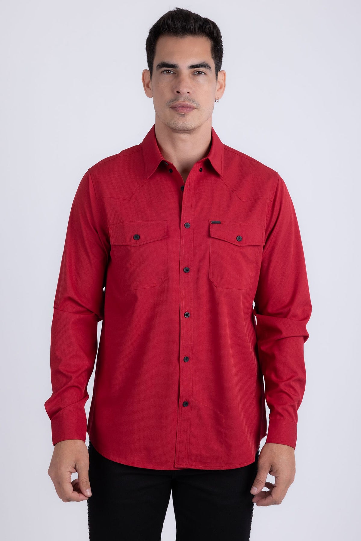 Barabas Men's Western Casual Solid Stretch Long Sleeve Shirt 6B12 #Color_Red