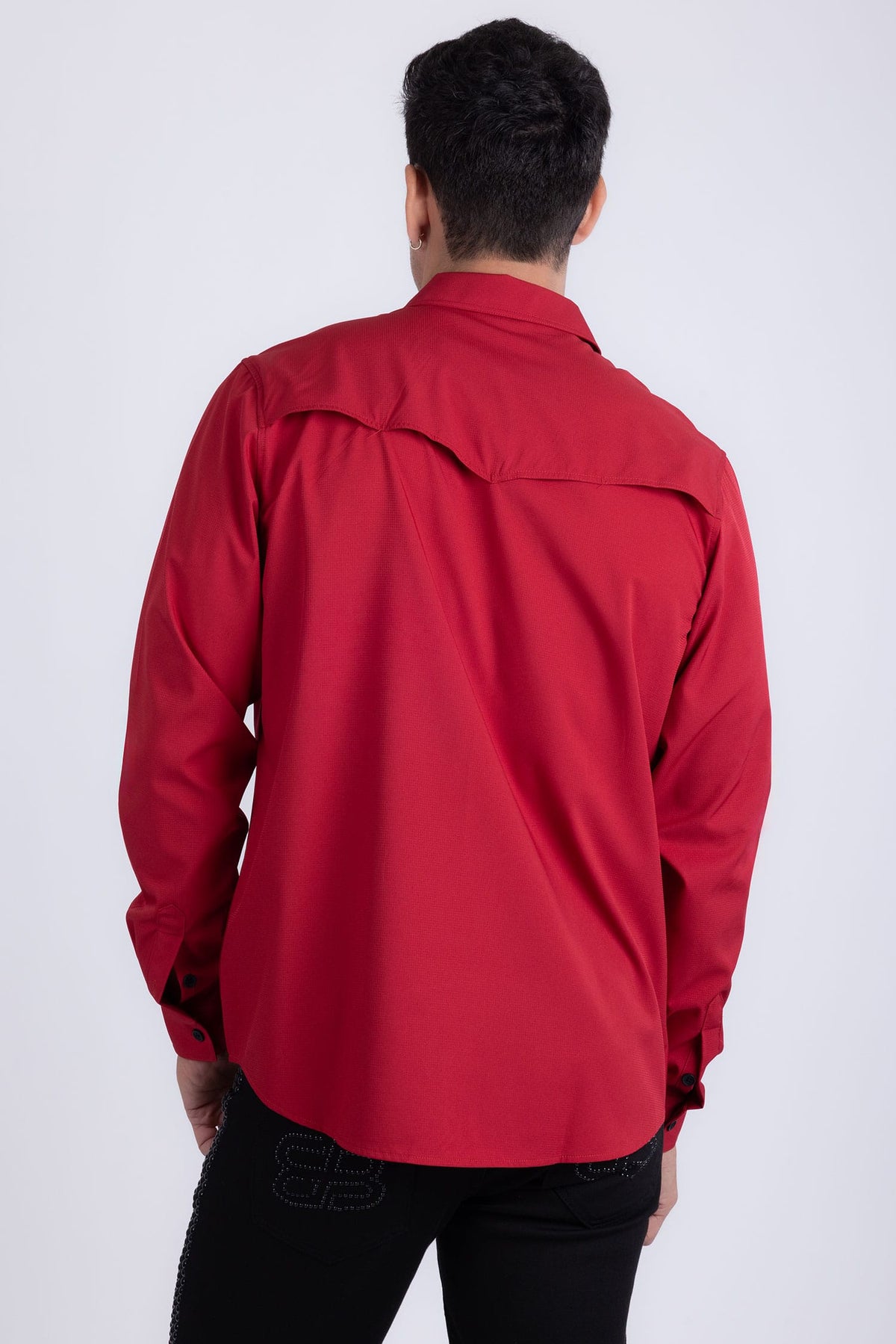 Barabas Men's Western Casual Solid Stretch Long Sleeve Shirt 6B12 #Color_Red