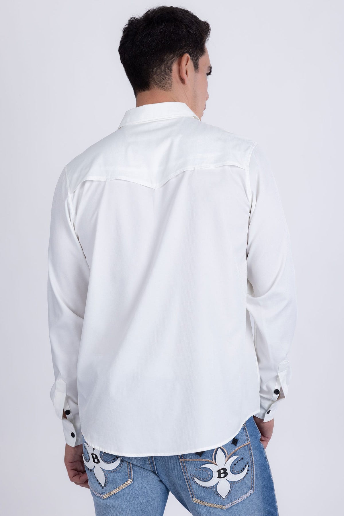 Barabas Men's Western Casual Solid Stretch Long Sleeve Shirt 6B12 #Color_White