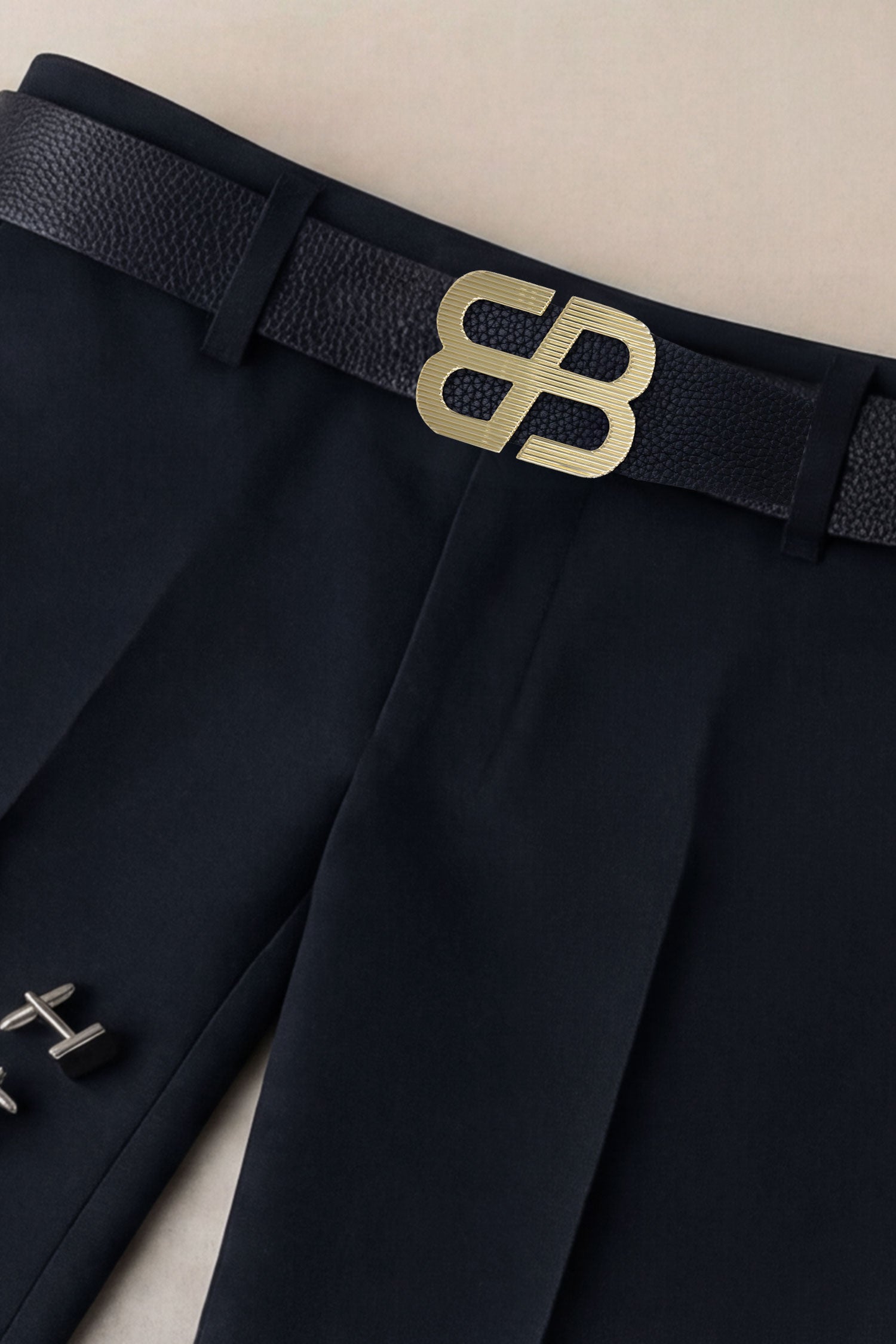 Barabas Men's Double B Logo Push-Pin Buckle Leather Belt 6BK02 GOld