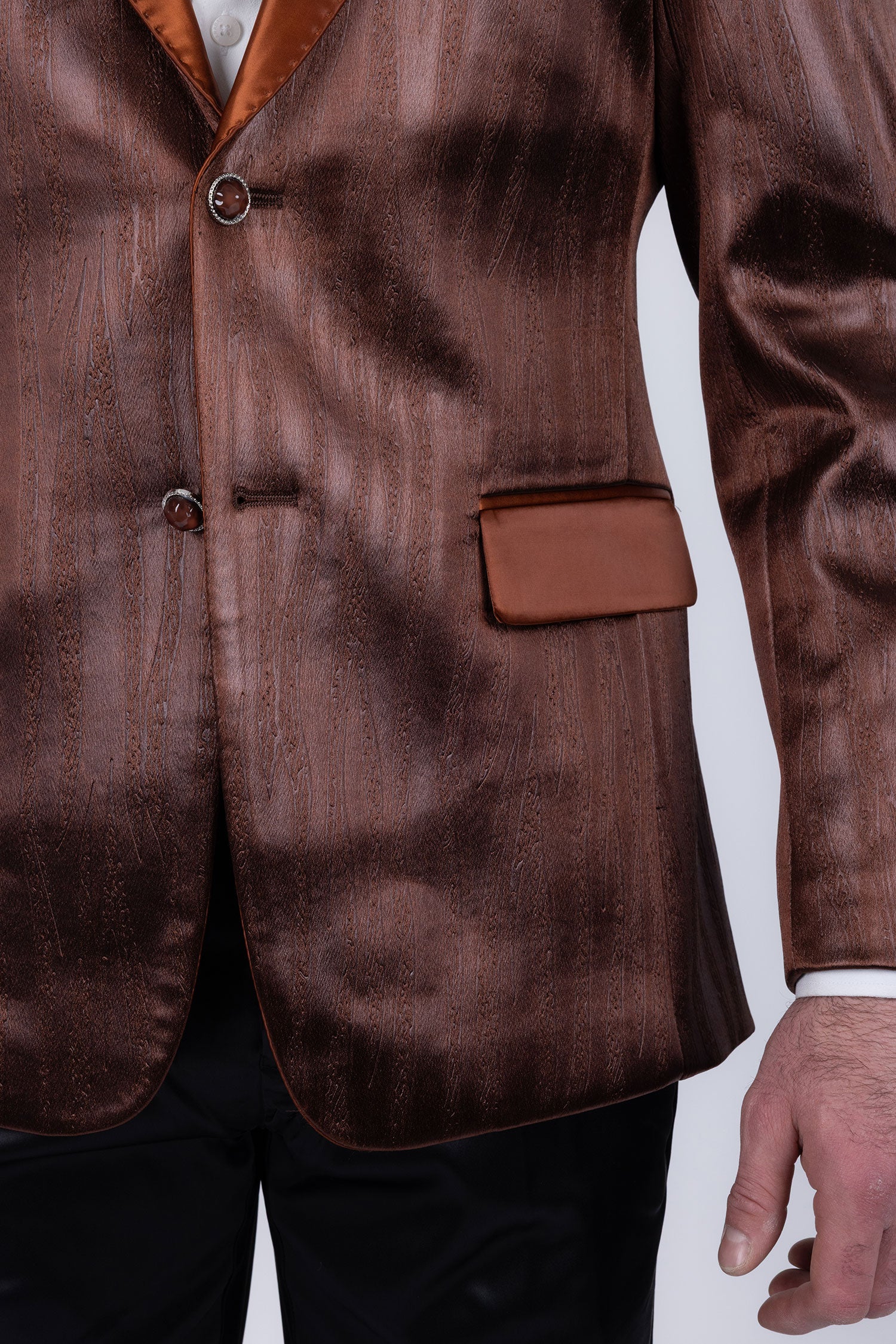 Barabas Men's Shiny Metallic Striped Notch Wide Lapel Blazer 6BL05 Brown