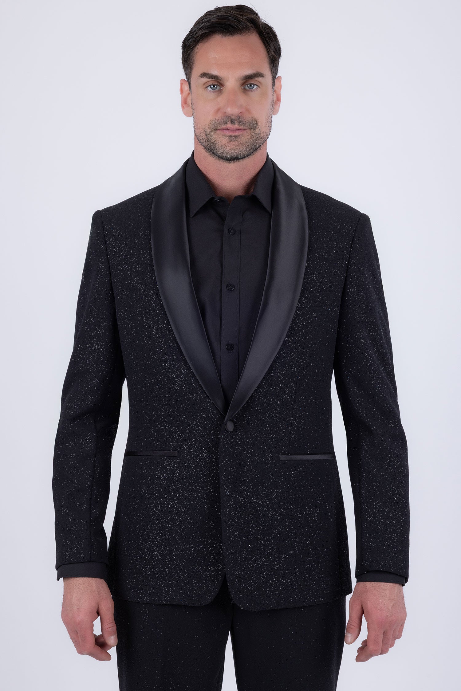 Barabas Men's Glitter Shine Contrasting Shawl Lapel Blazer 6BL07 Black 