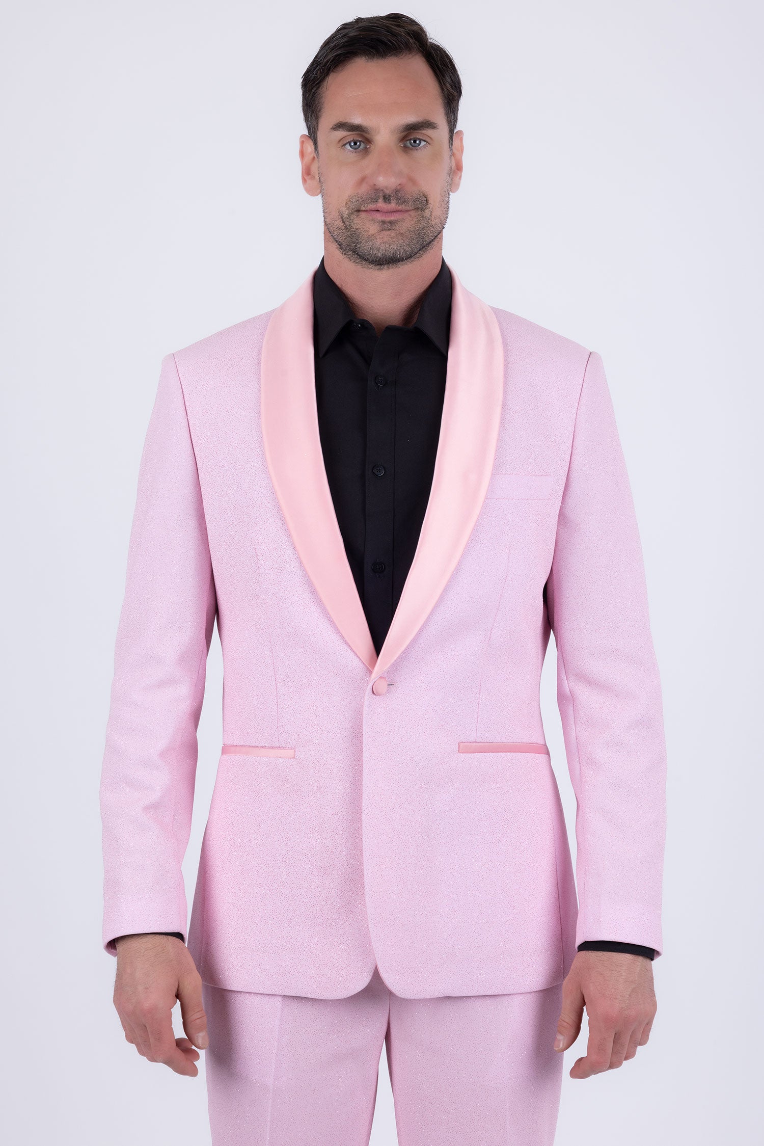 Barabas Men's Glitter Shine Contrasting Shawl Lapel Blazer 6BL07 Blushing Rose