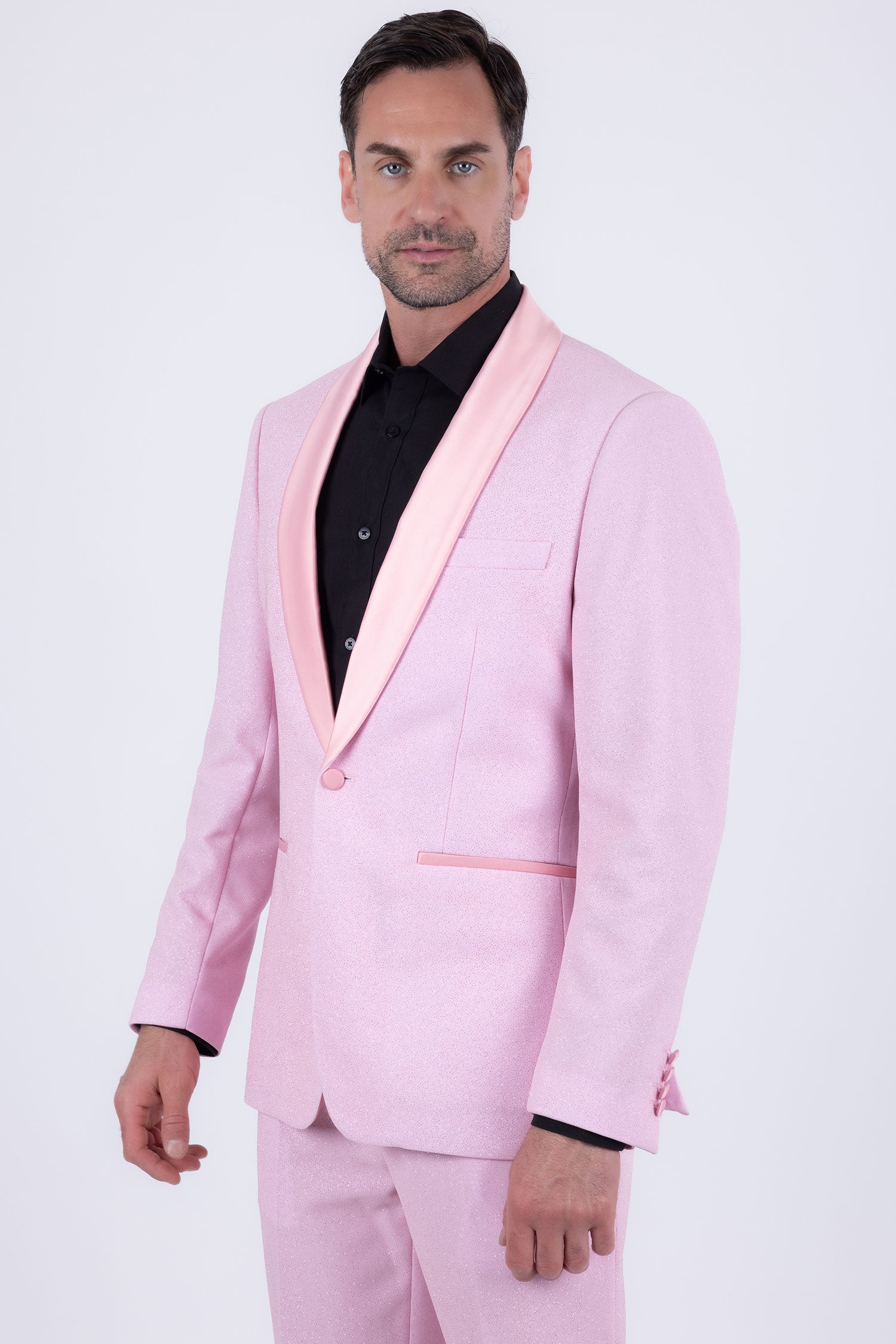 Barabas Men's Glitter Shine Contrasting Shawl Lapel Blazer 6BL07 Pink