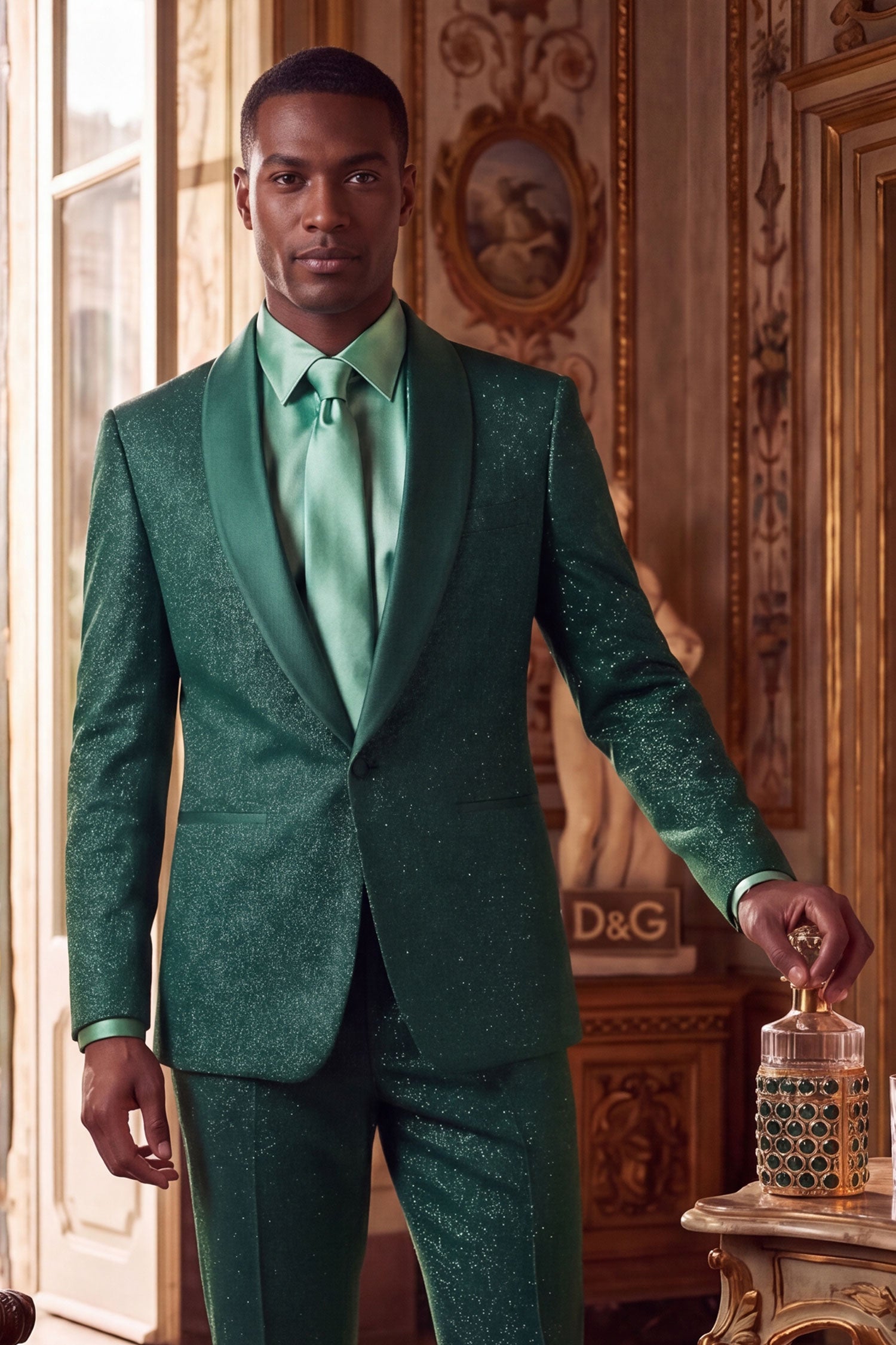 Barabas Men's Glitter Shine Contrasting Shawl Lapel Blazer 6BL07 Emerald