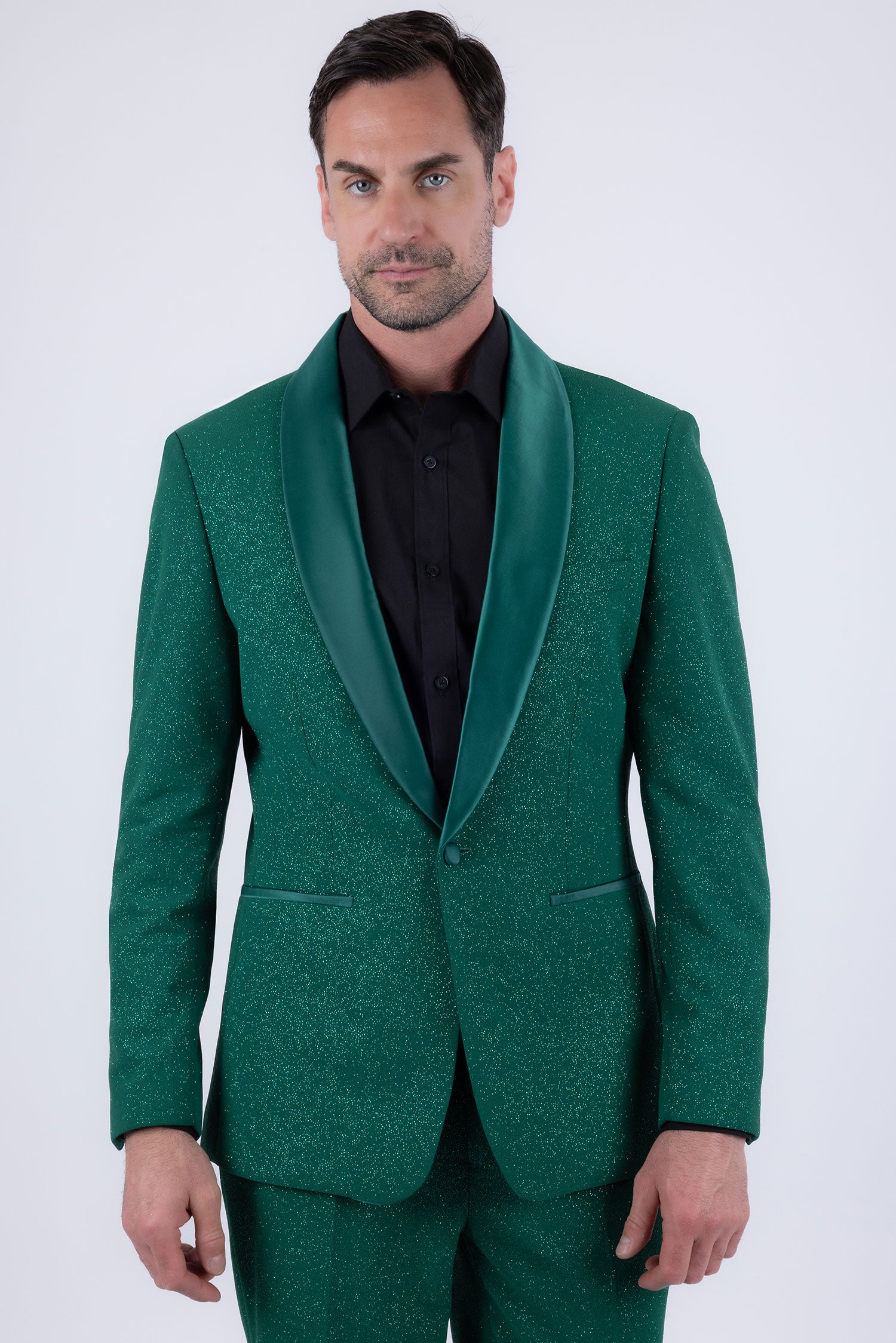 Barabas Men's Glitter Shine Contrasting Shawl Lapel Blazer 6BL07 Green