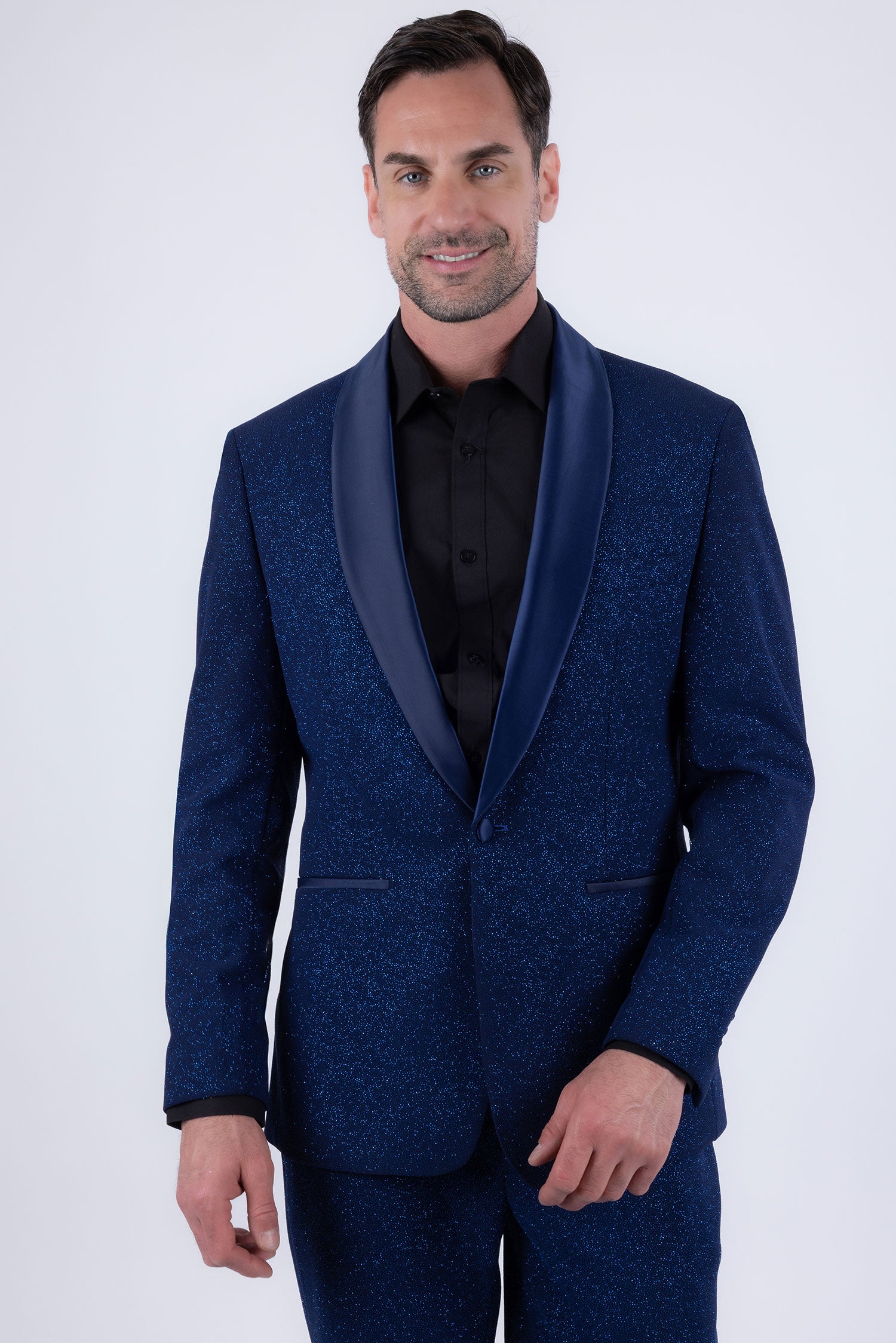 Barabas Men's Glitter Shine Contrasting Shawl Lapel Blazer 6BL07 Blue