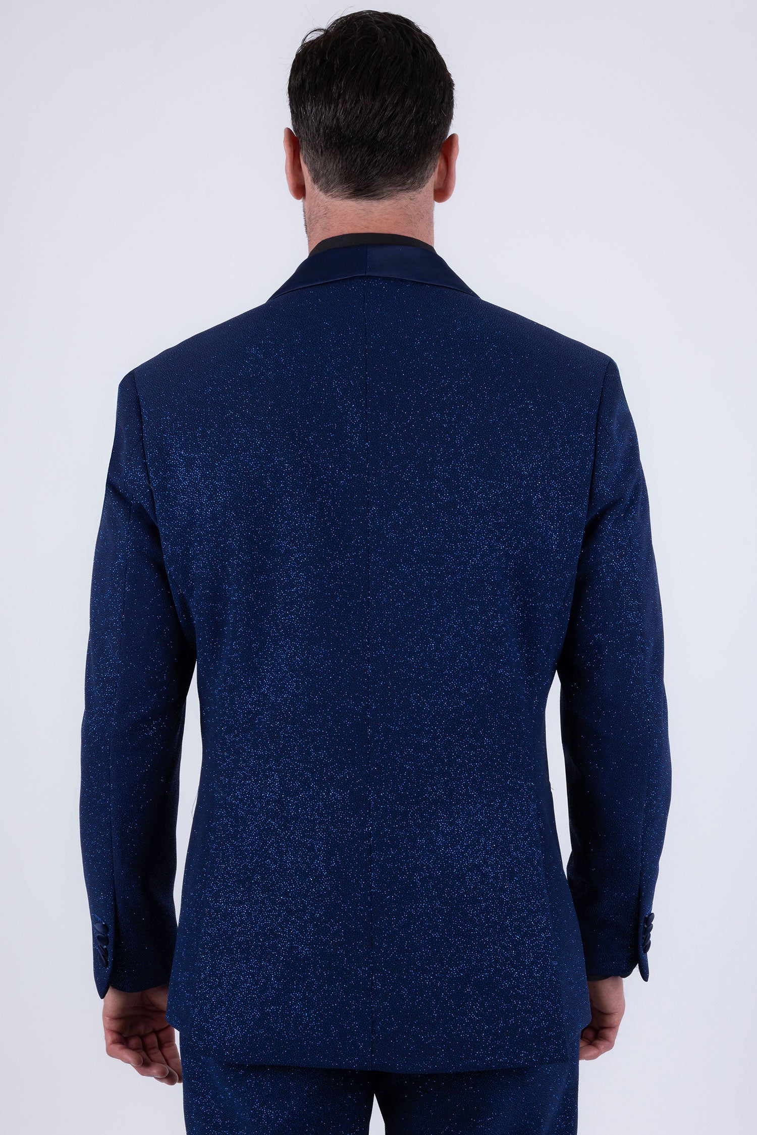 Barabas Men's Glitter Shine Contrasting Shawl Lapel Blazer 6BL07 Blue