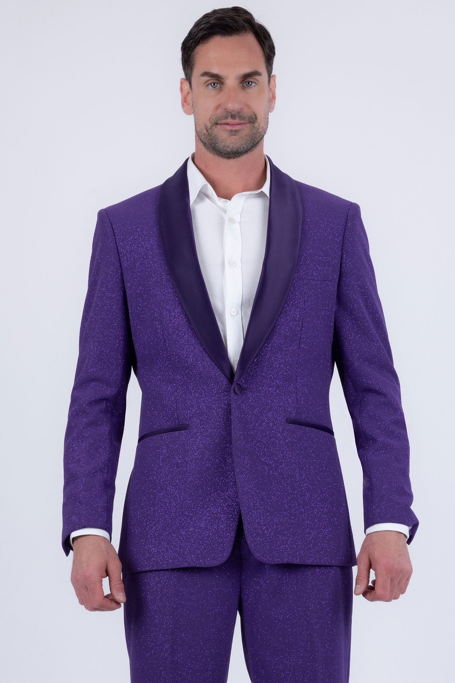 Barabas Men's Glitter Shine Contrasting Shawl Lapel Blazer 6BL07 Purple