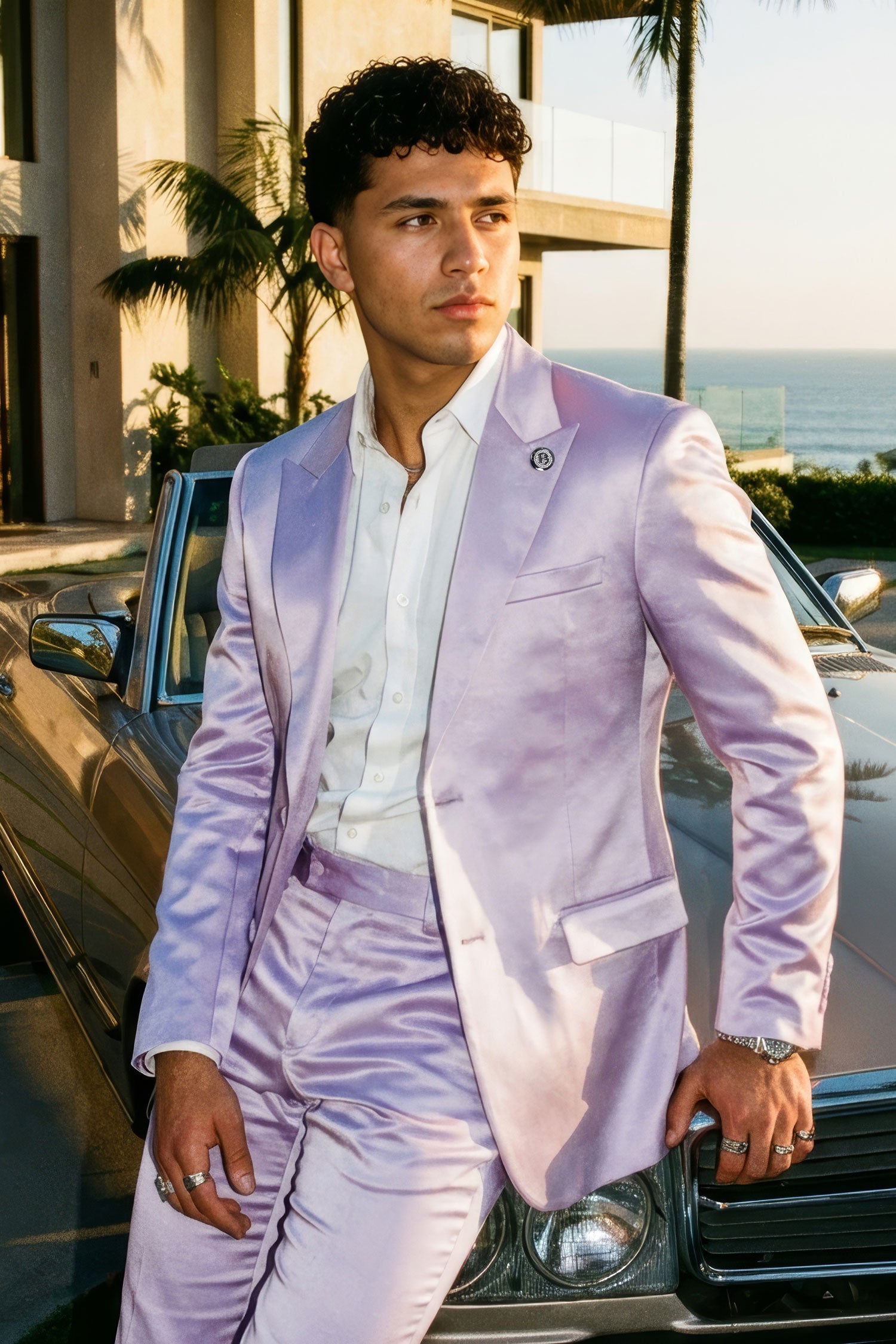 Barabas Men's Solid Color Satin Metallic Peak Lapel Blazer 6BL1010 Lavender