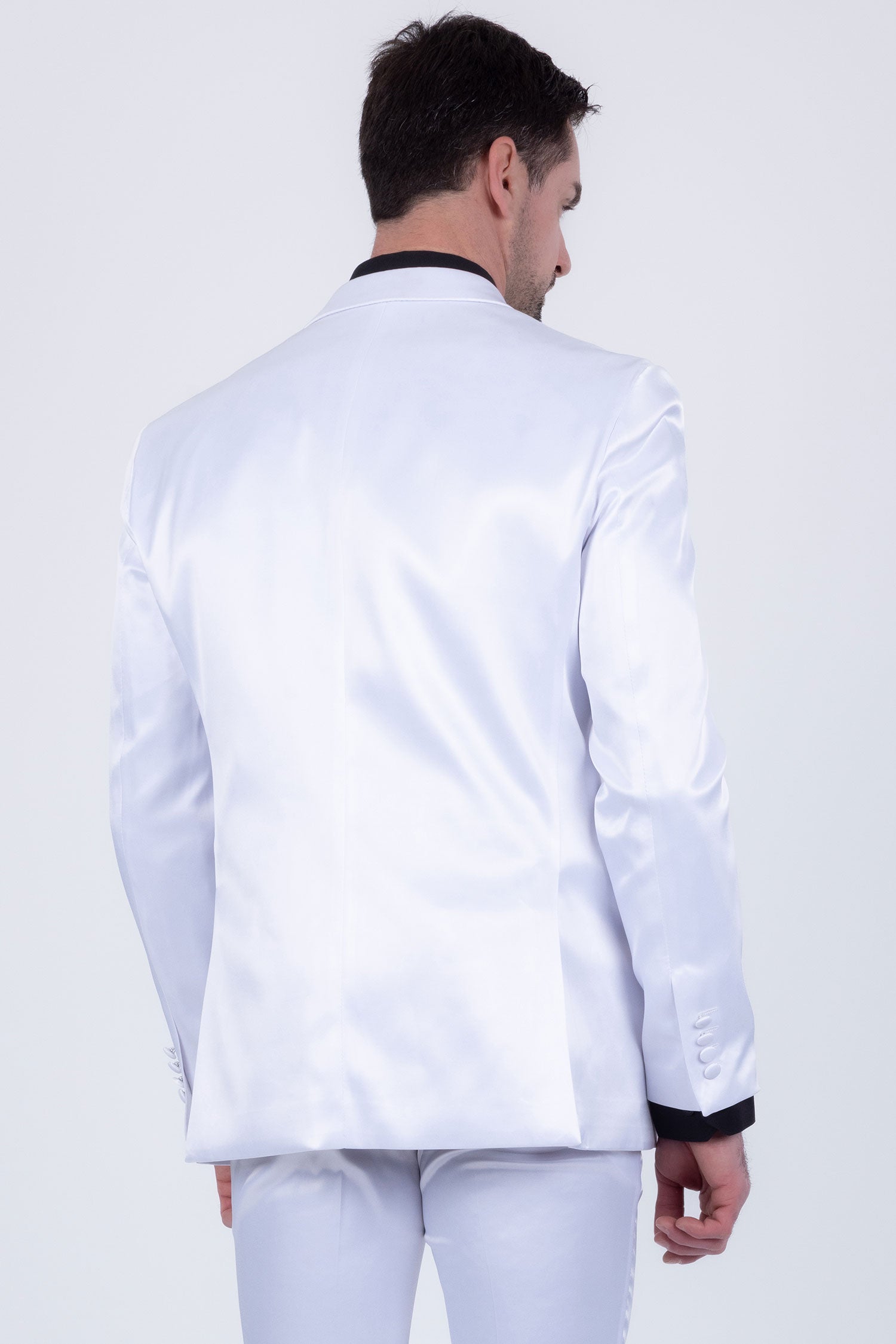 Barabas Men's Solid Color Satin Metallic Peak Lapel Blazer 6BL1010 White