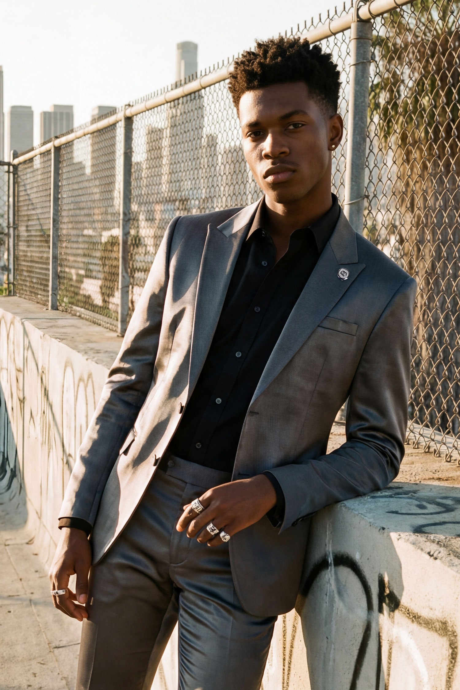 Barabas Men's Solid Color Satin Metallic Peak Lapel Blazer 6BL1010 Charcoal