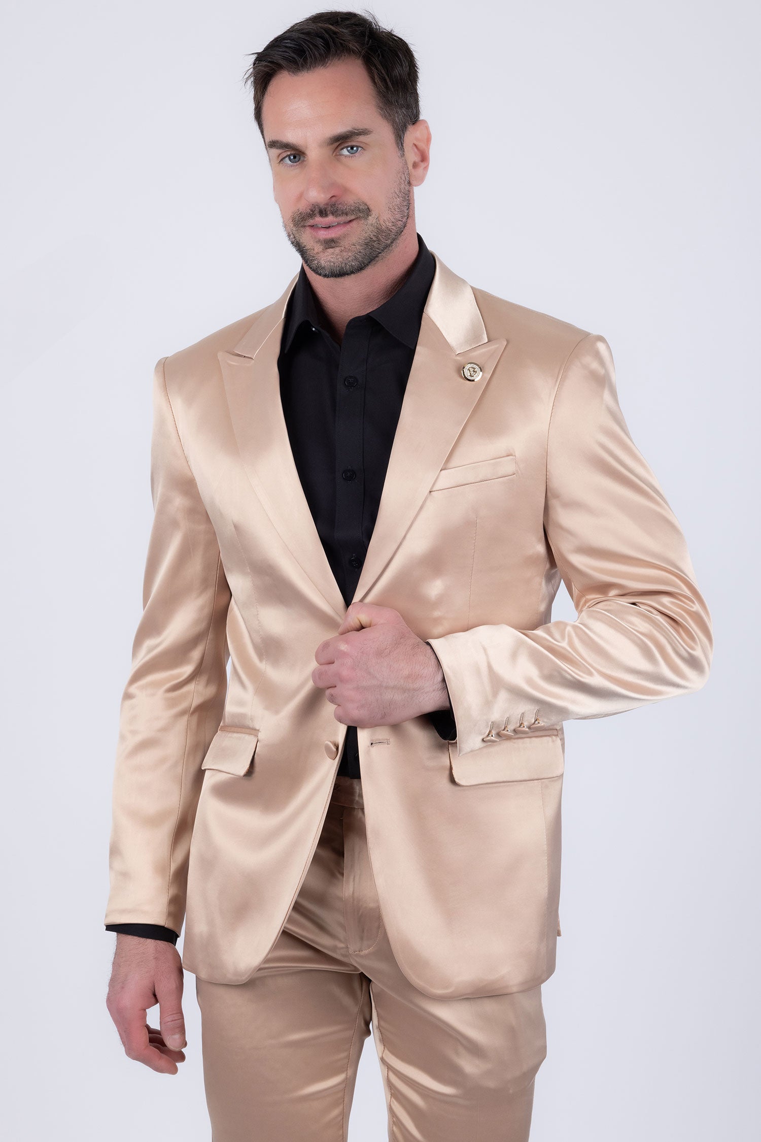 Barabas Men's Solid Color Satin Metallic Peak Lapel Blazer 6BL1010 Gold