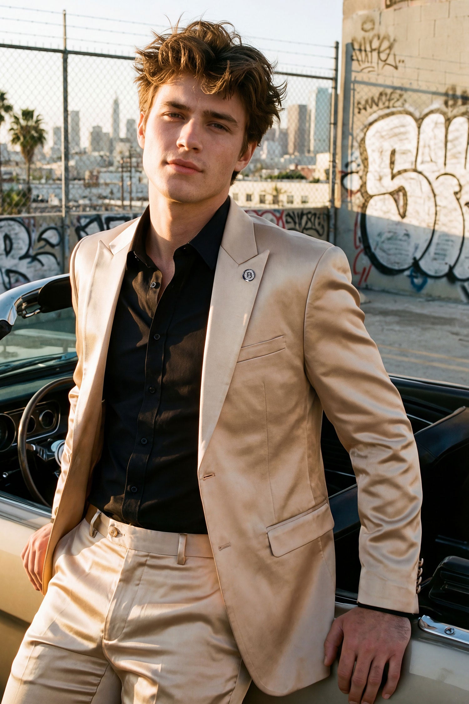 Barabas Men's Solid Color Satin Metallic Peak Lapel Blazer 6BL1010 Gold